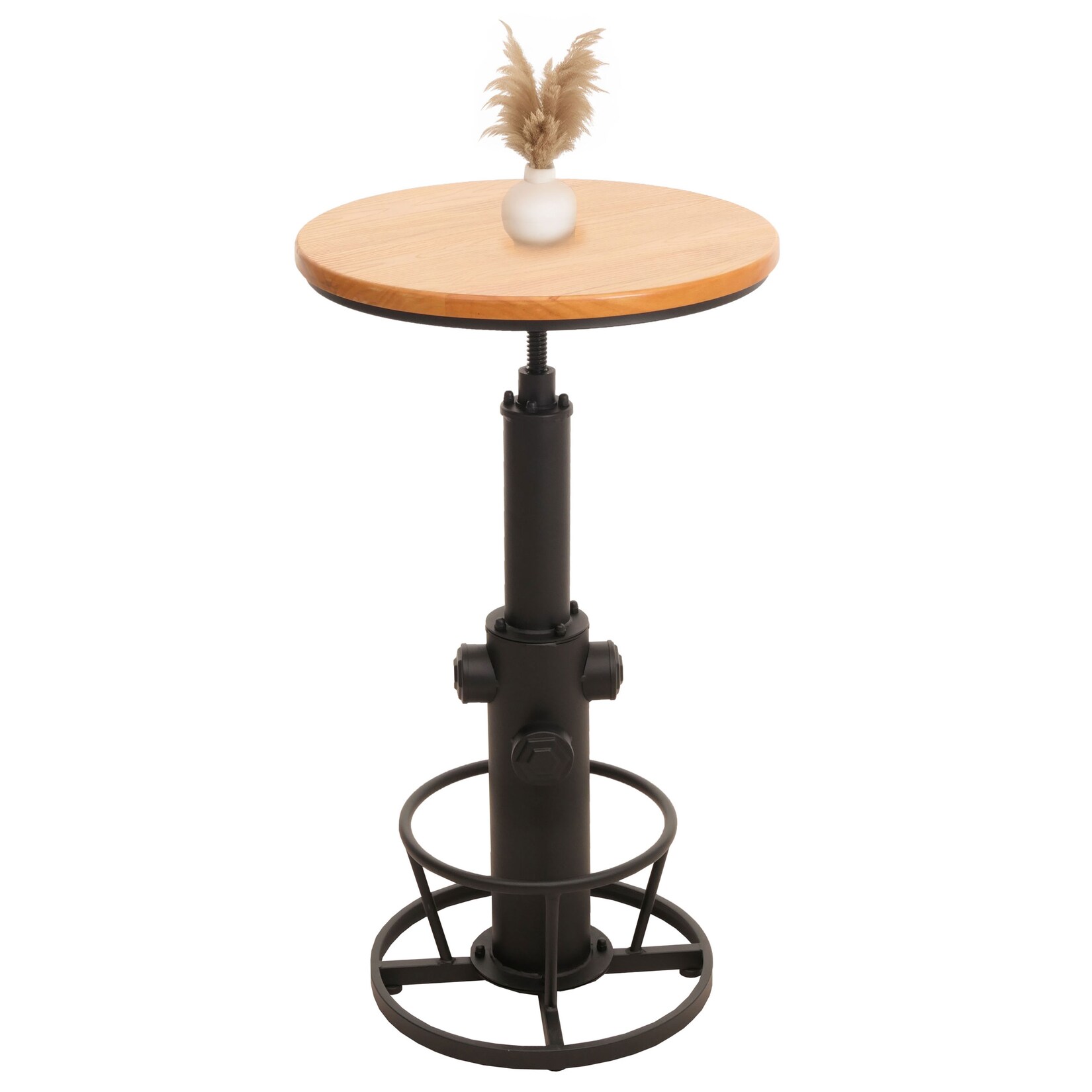 Bartisch MCW-N20, Bistrotisch Thekentisch, höhenverstellbar drehbar Fußablage Industrial Massiv-Holz Ø 61 cm ~ natur | 04057651652351