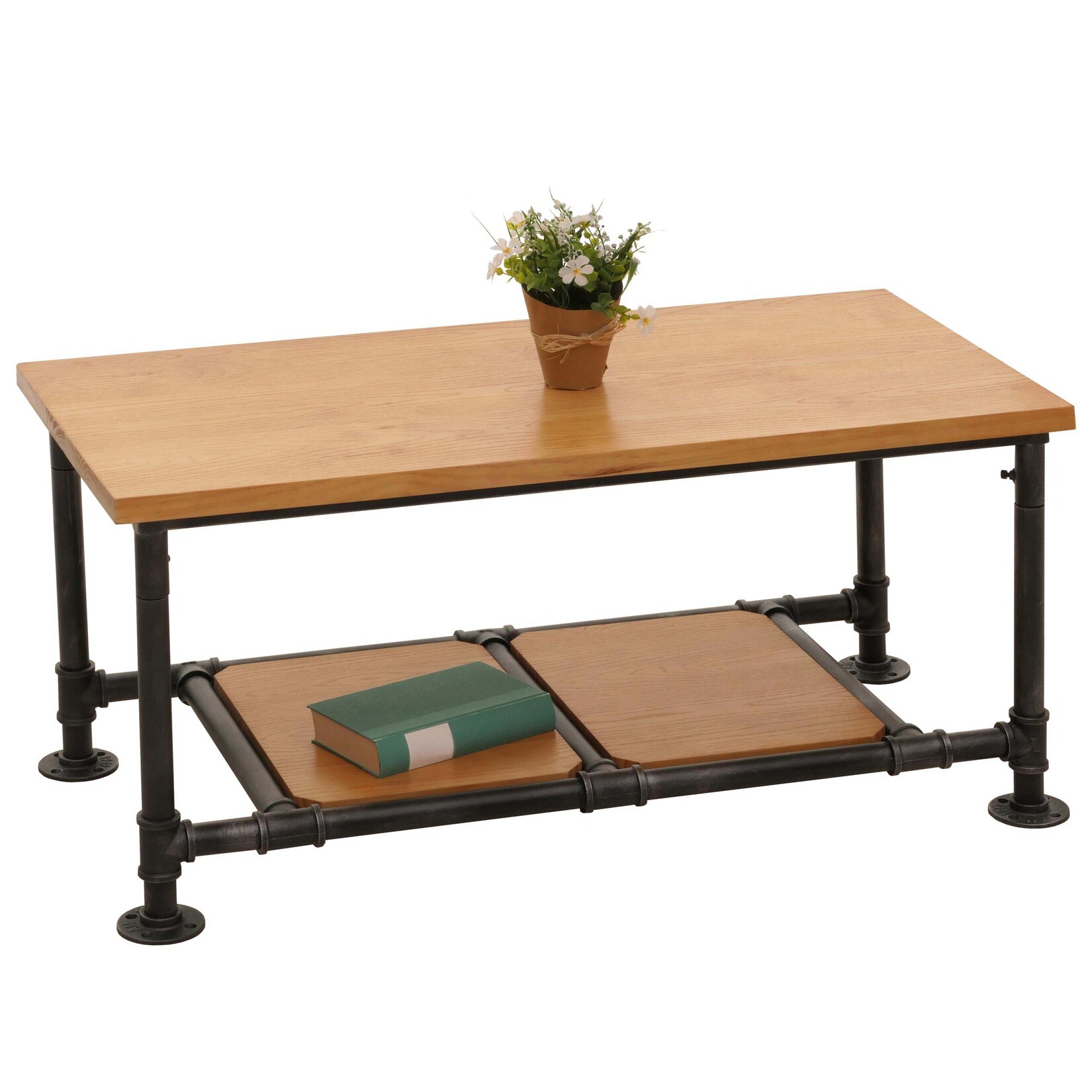 Couchtisch MCW-N27, Wohnzimmertisch Tisch Sofatisch Beistelltisch, Industrial Massiv-Holz Metall 48x100x50cm ~ natur | 04057651651842