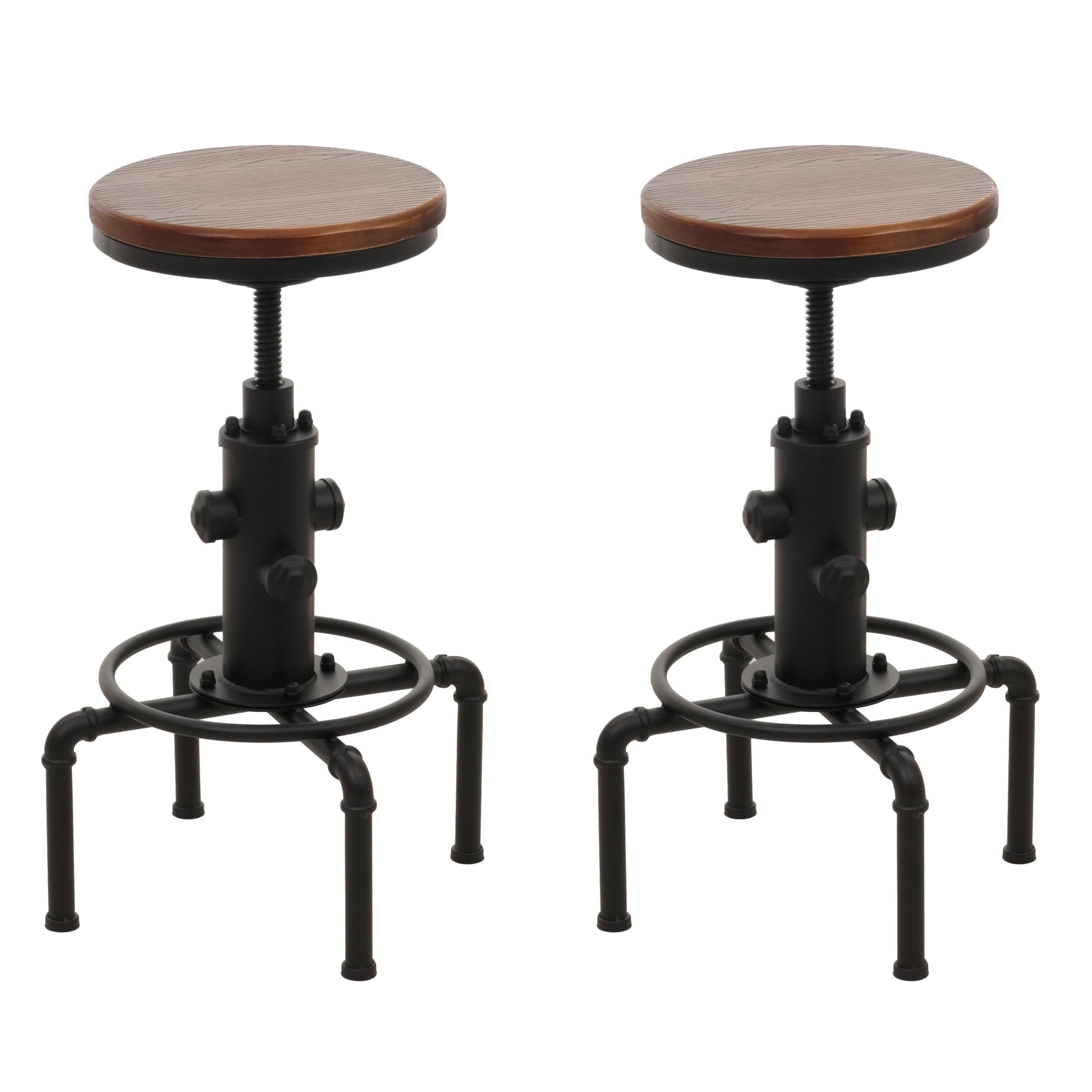 2er-Set Barhocker MCW-N23, Barstuhl Tresenhocker h&ouml;henverstellbar drehbar Fu&szlig;ablage Industrial Eisen Massiv-Holz ~ braun - Bild 1