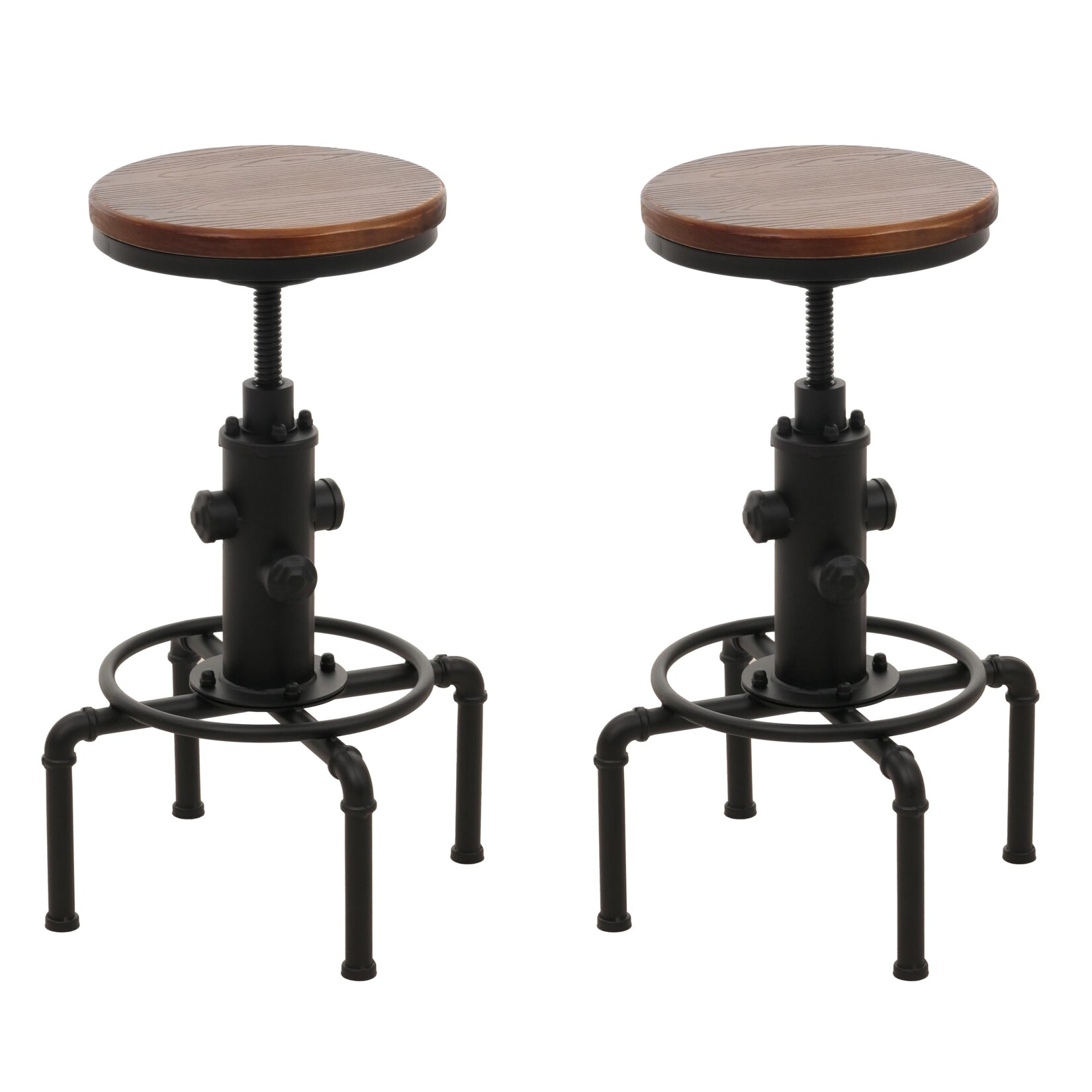 2er-Set Barhocker MCW-N23, Barstuhl Tresenhocker höhenverstellbar drehbar Fußablage Industrial Eisen Massiv-Holz ~ braun