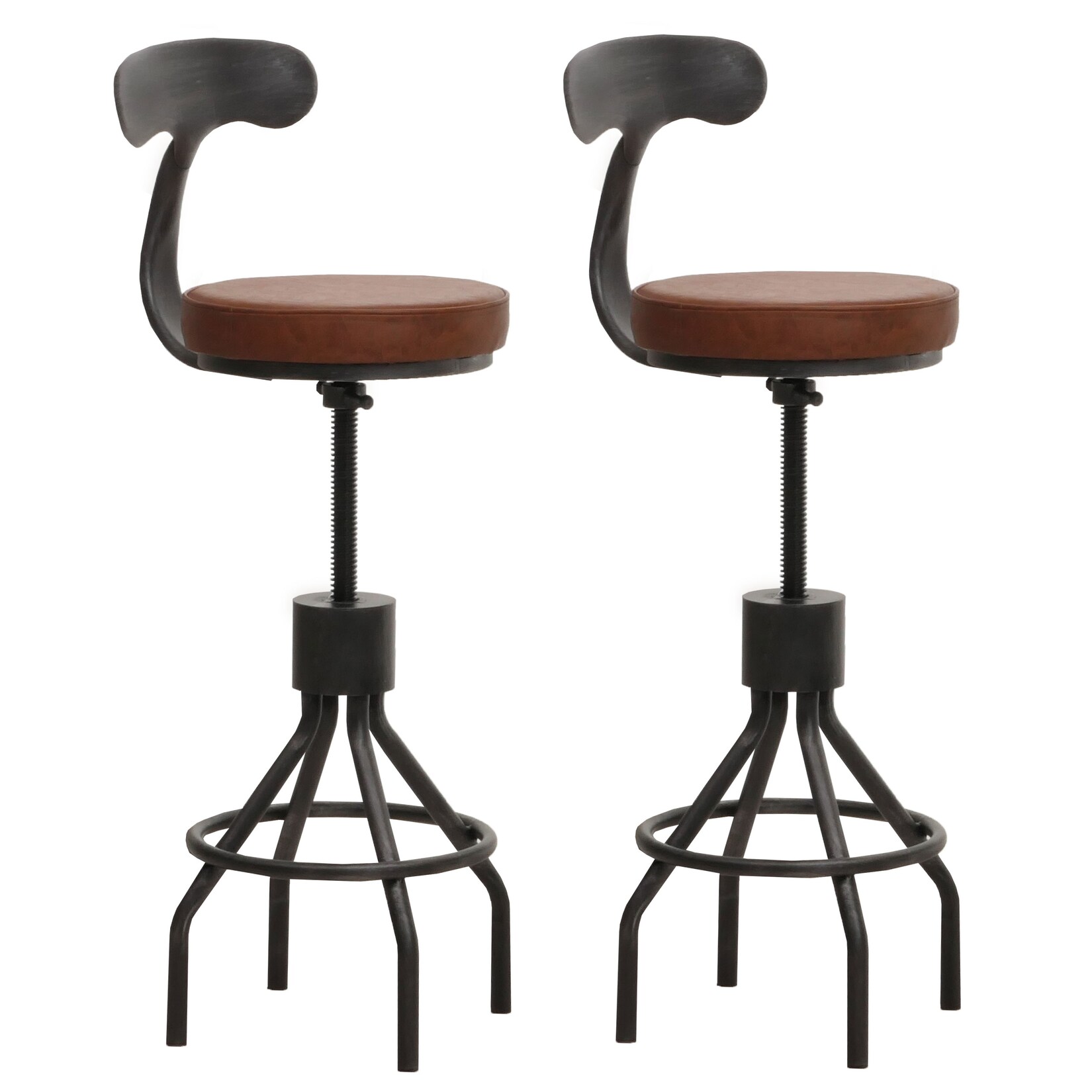 2er-Set Barhocker MCW-N22, Barstuhl, höhenverstellbar drehbar Fußablage, Industrial Stahl Kunstleder ~ braun