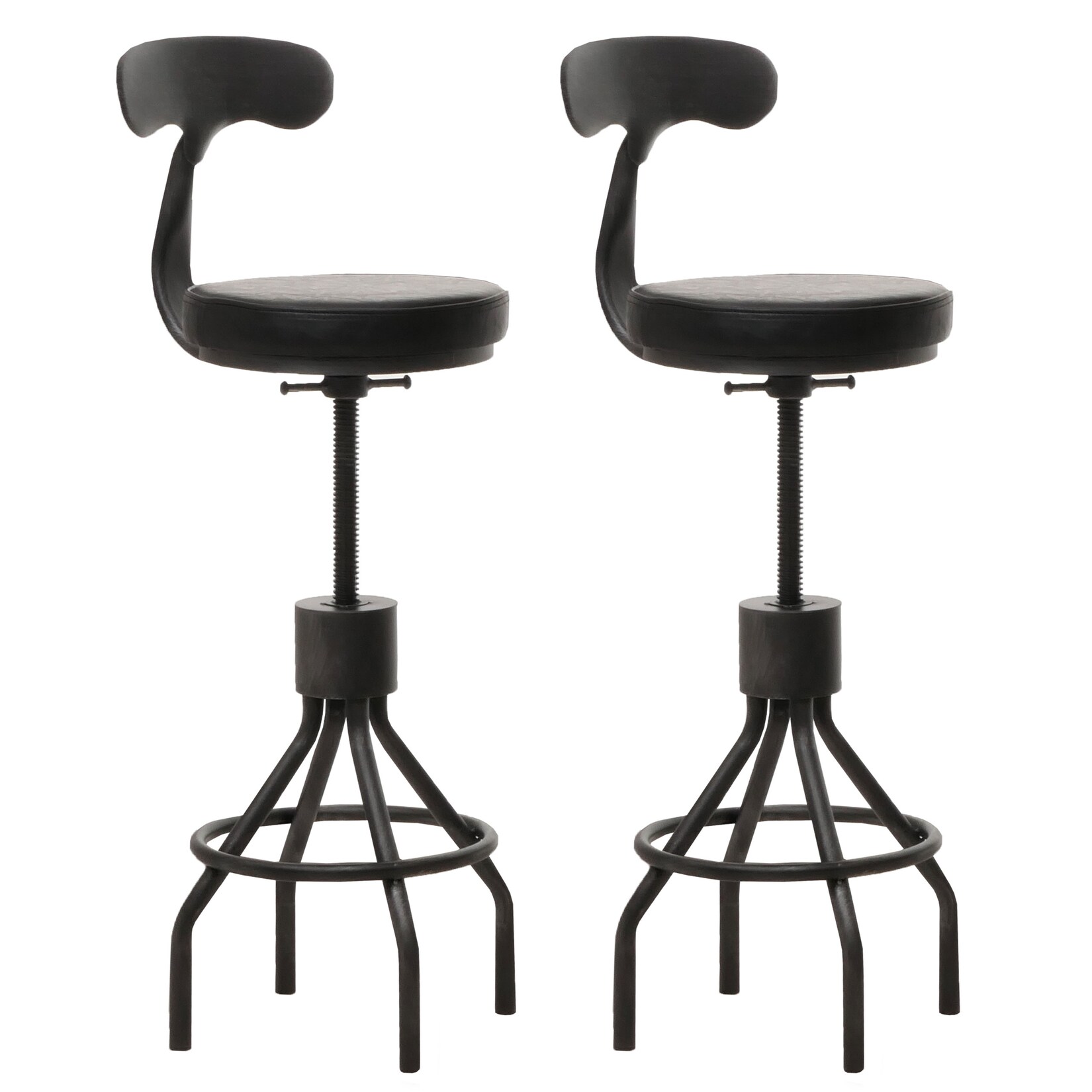 2er-Set Barhocker MCW-N22, Barstuhl, höhenverstellbar drehbar Fußablage, Industrial Stahl Kunstleder ~ schwarz