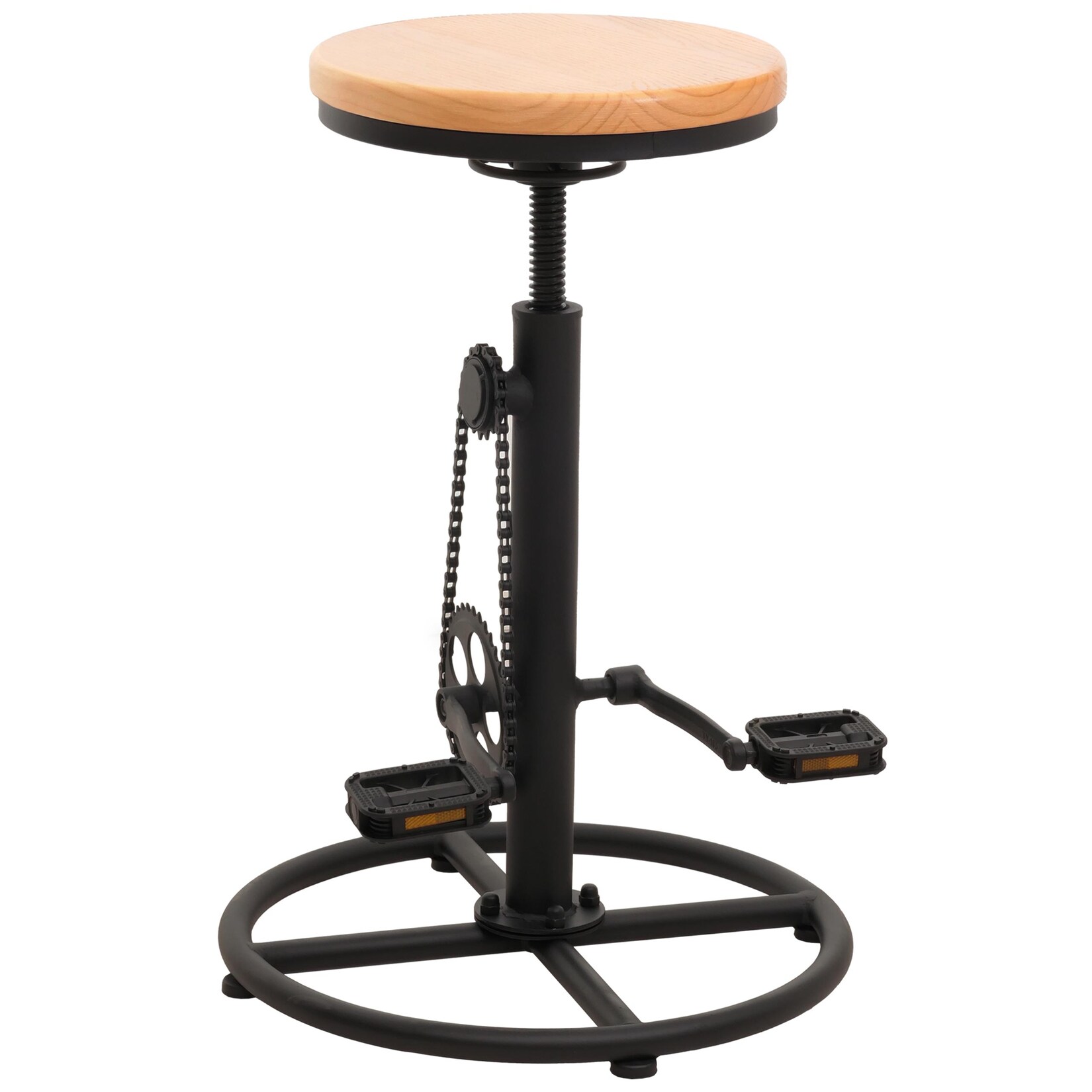 Barhocker MCW-N19, Barstuhl Tresenhocker, höhenverstellbar drehbar Fußablage Industrial Metall Massiv-Holz ~ natur | 04057651859958