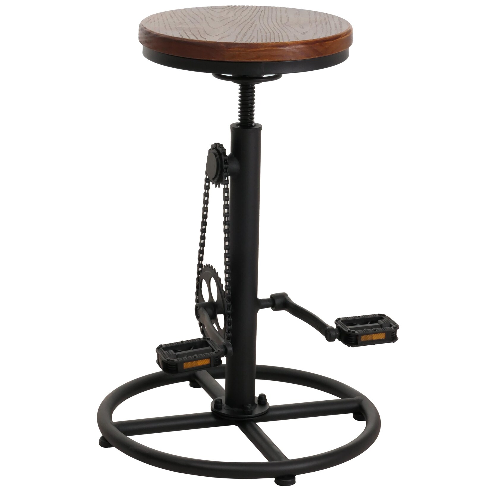 Barhocker MCW-N19, Barstuhl Tresenhocker, höhenverstellbar drehbar Fußablage Industrial Metall Massiv-Holz ~ braun