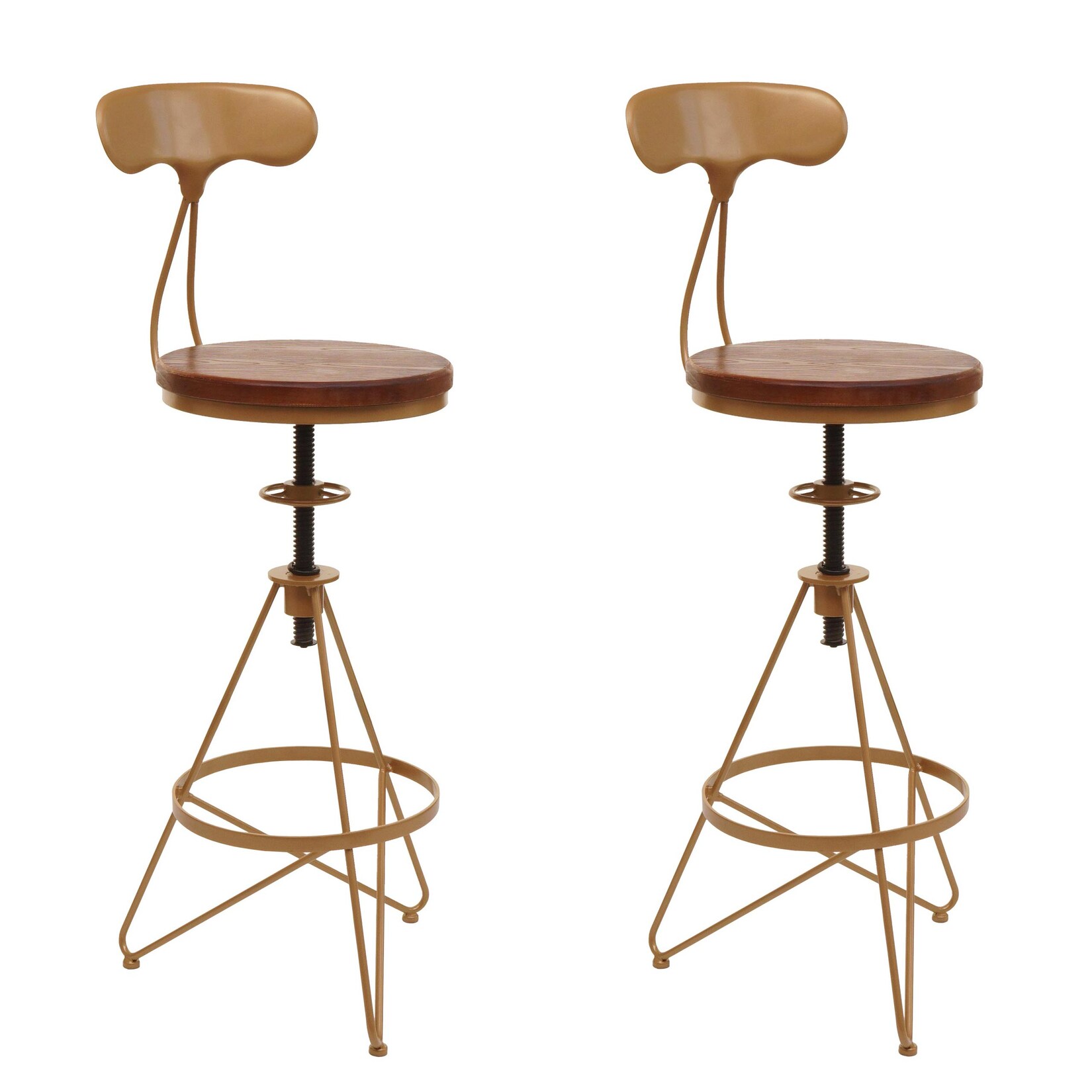 2er-Set Barhocker MCW-N18, Barstuhl, höhenverstellbar drehbar Fußablage, Industrial Metall Holz ~ braun, Gestell gold
