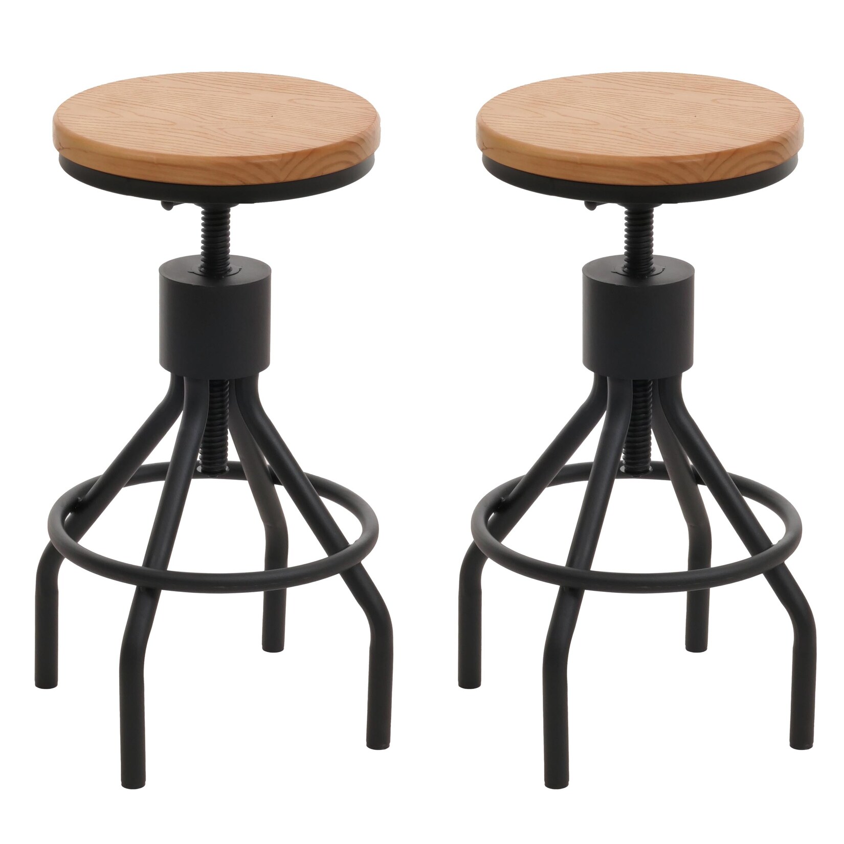 2er-Set Barhocker MCW-N17, Barstuhl, höhenverstellbar drehbar Fußablage Industrial Metall Massiv-Holz ~ natur