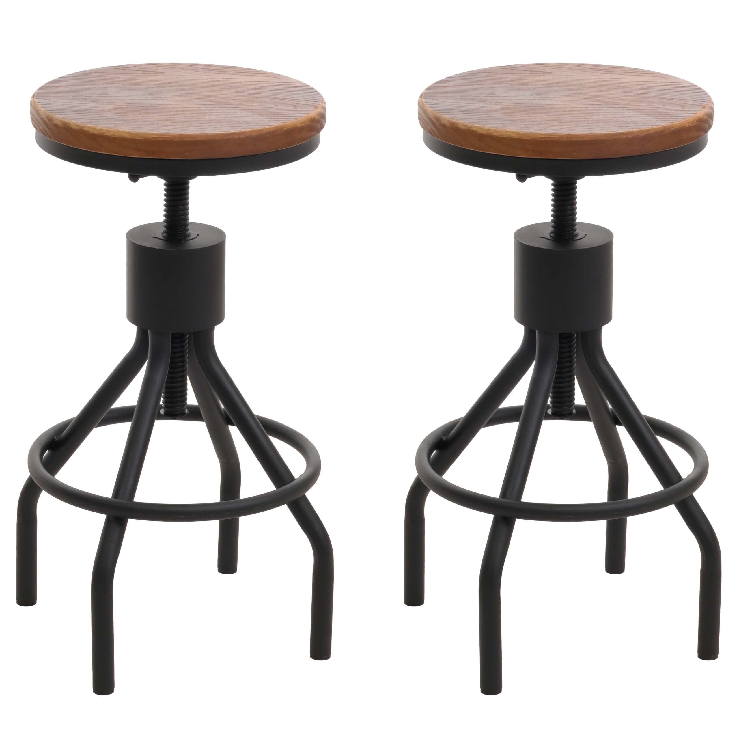 2er-Set Barhocker MCW-N17, Barstuhl, h&ouml;henverstellbar drehbar Fu&szlig;ablage Industrial Metall Massiv-Holz ~ braun - Bild 1