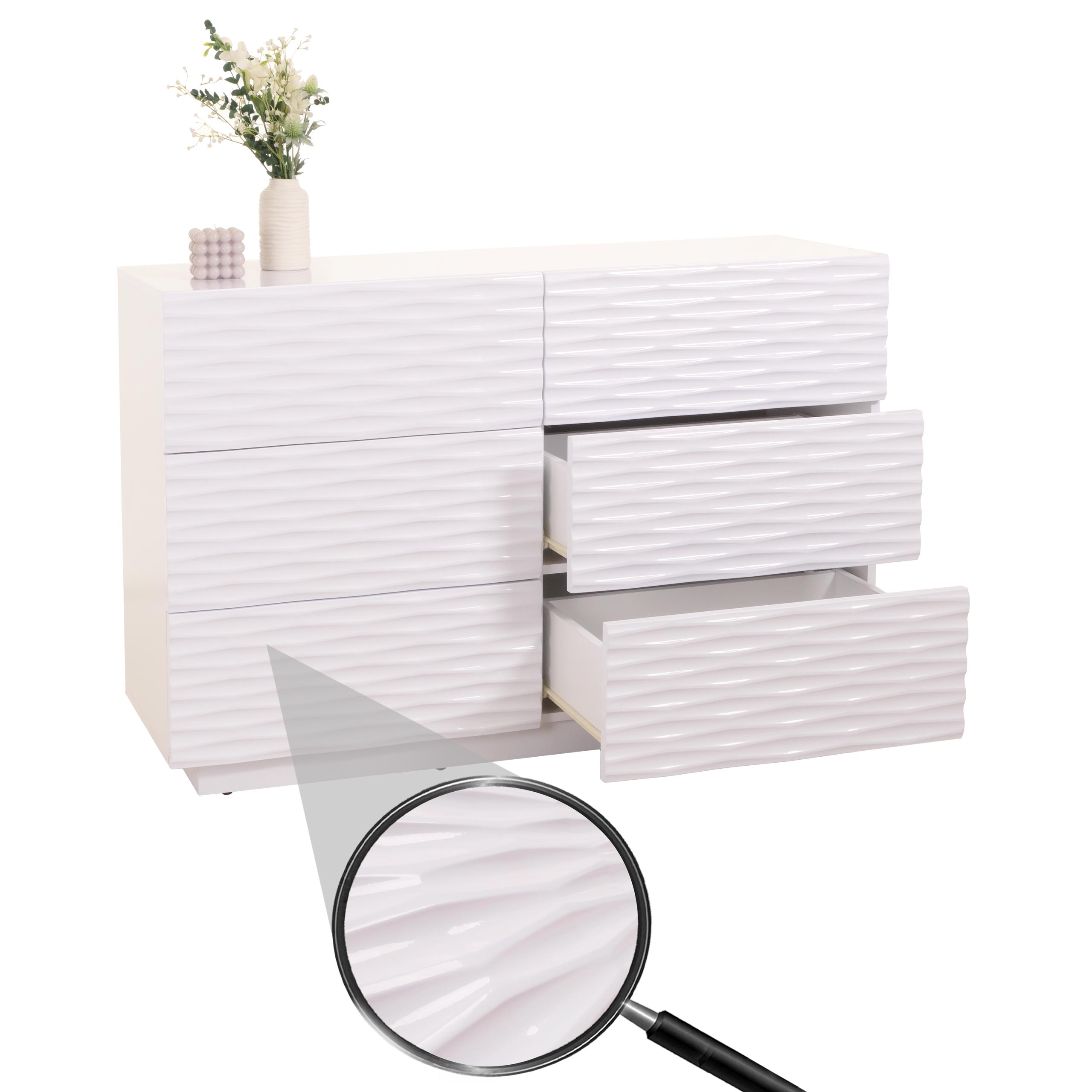Kommode MCW-M52, Schrank Sideboard, 3D-Design Schubladen Push-to-open, 81x120x42cm Hochglanz wei&szlig; - Bild 1