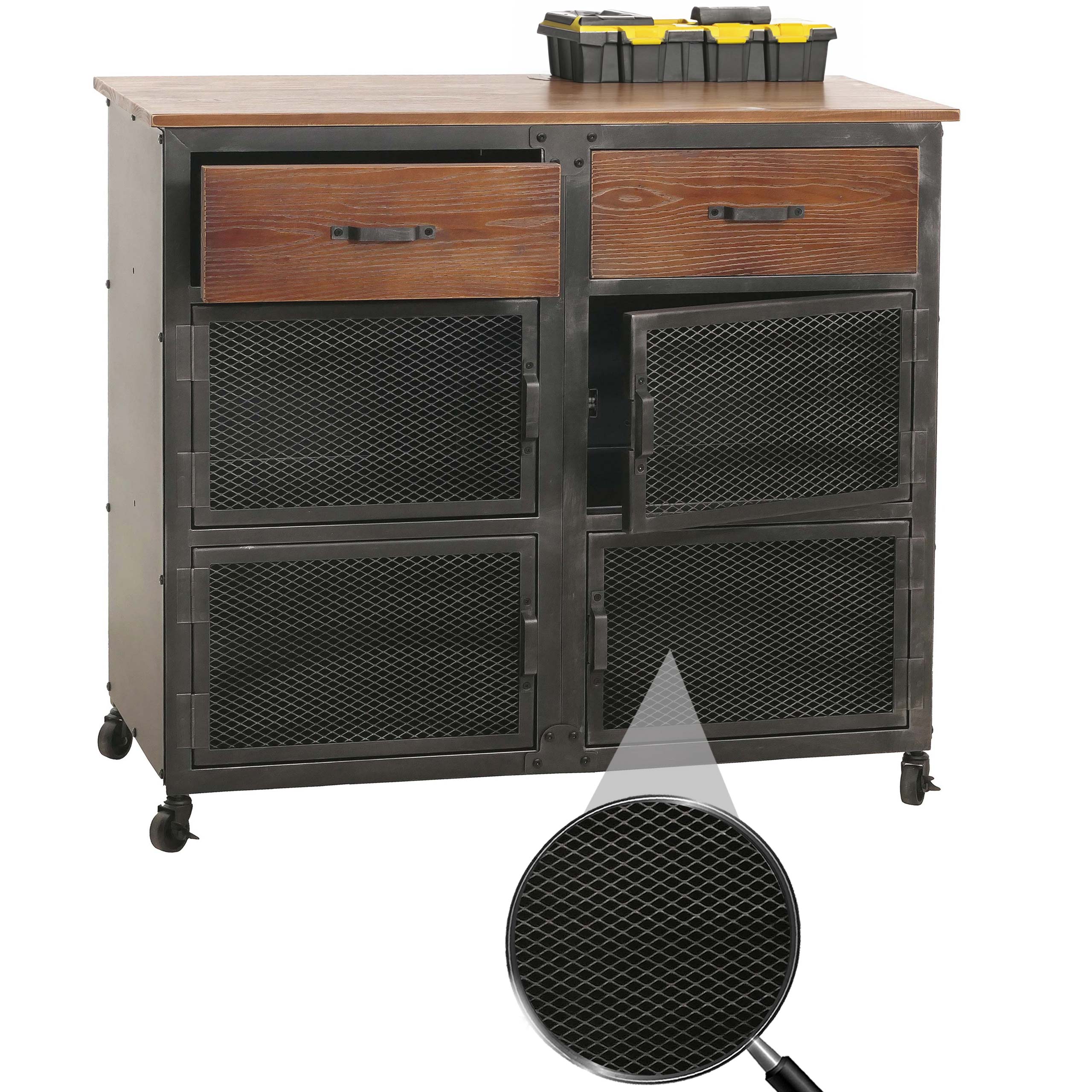 Werkstattwagen MCW-N28, Rollwagen, Rollen 2 Schubladen, 3D-Struktur Metall Holz 90x100x40cm ~ schwarz, braun - Bild 1