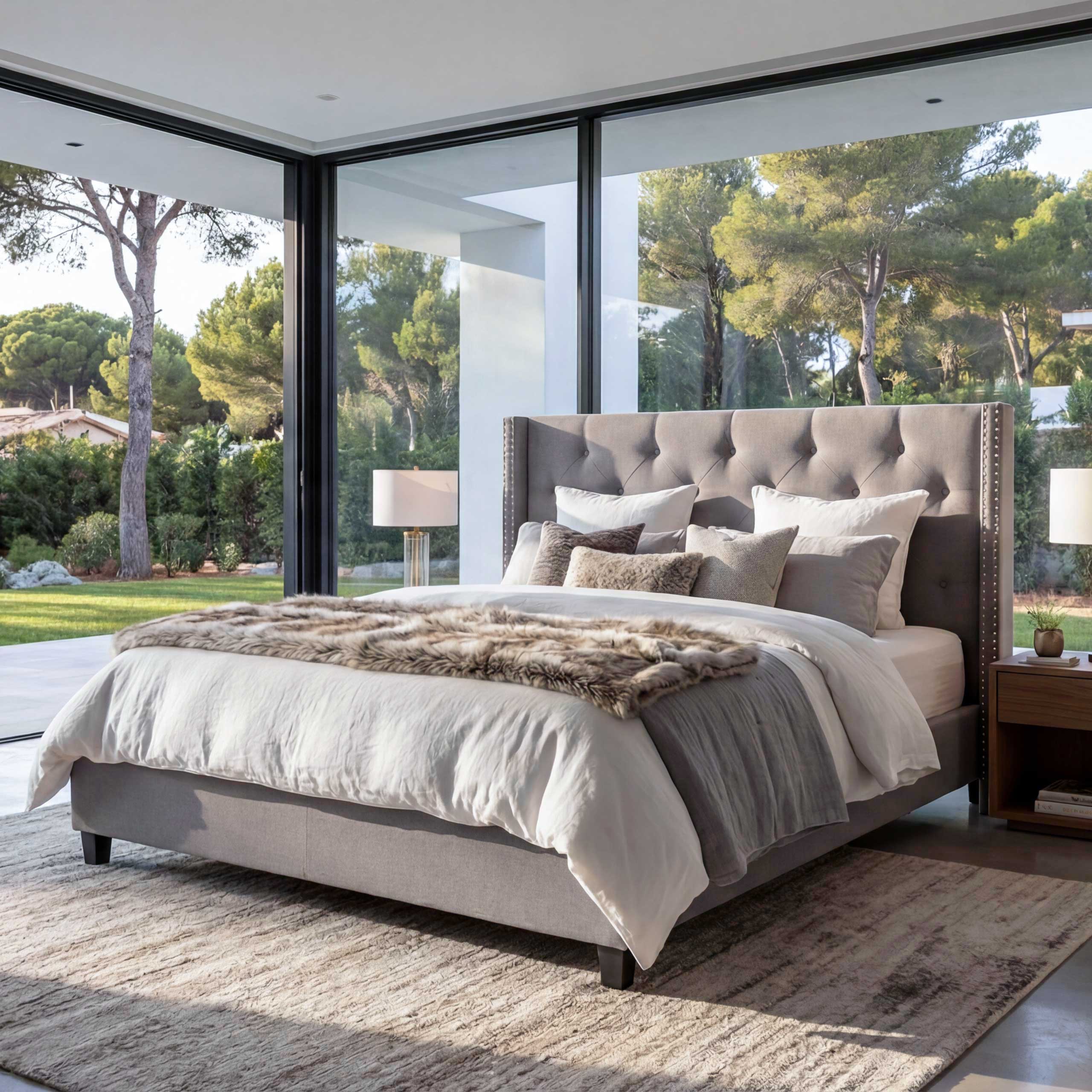 Polsterbett MCW-N59, Bett Doppelbett Bettgestell mit Lattenrost, Massivholz Stoff/Textil 180x200cm ~ grau - Bild 1