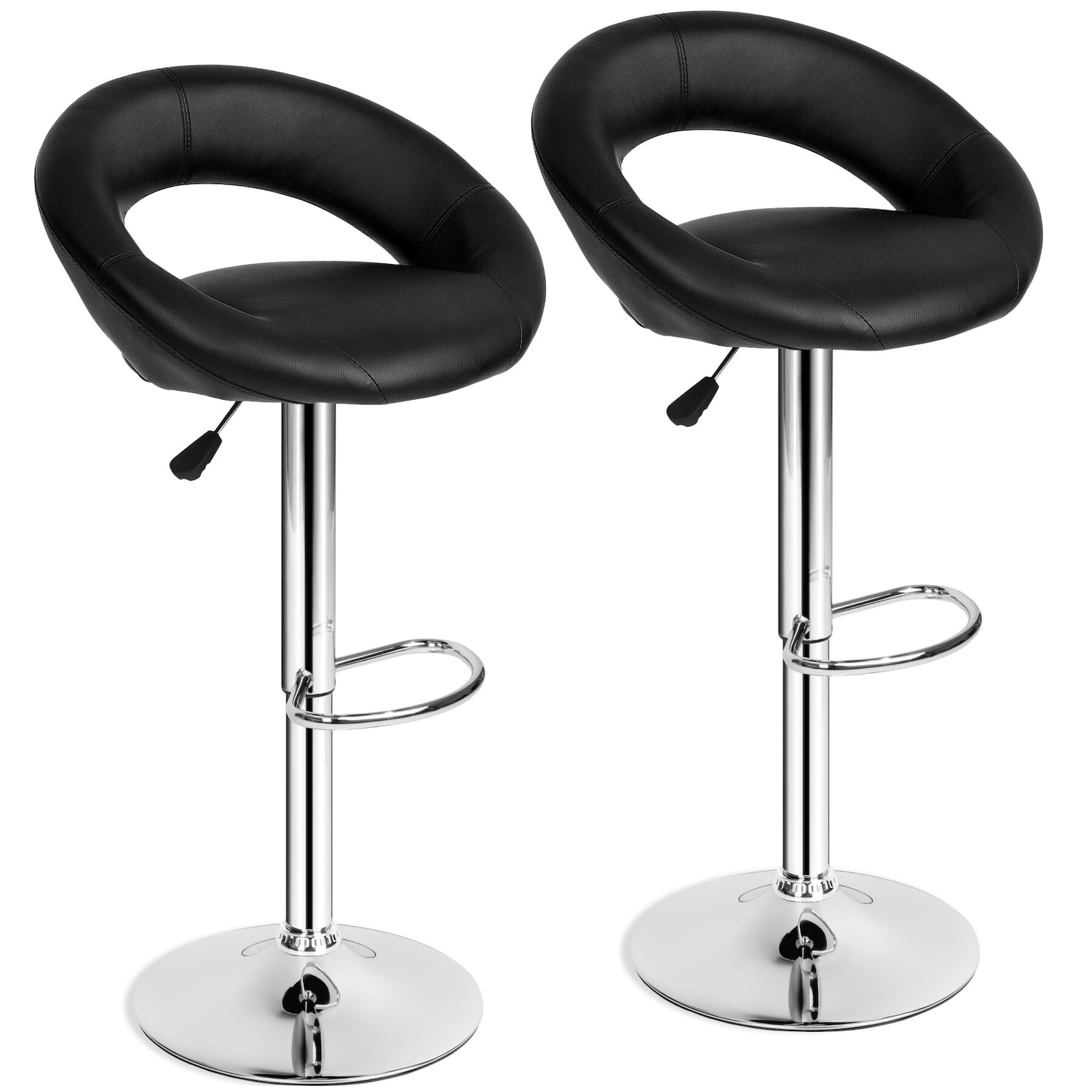 tectake® 2er Set Barhocker, gepolstert mit Rückenlehne, Gestell aus verchromtem Stahl, Sitzhöhe 63 - 83 cm