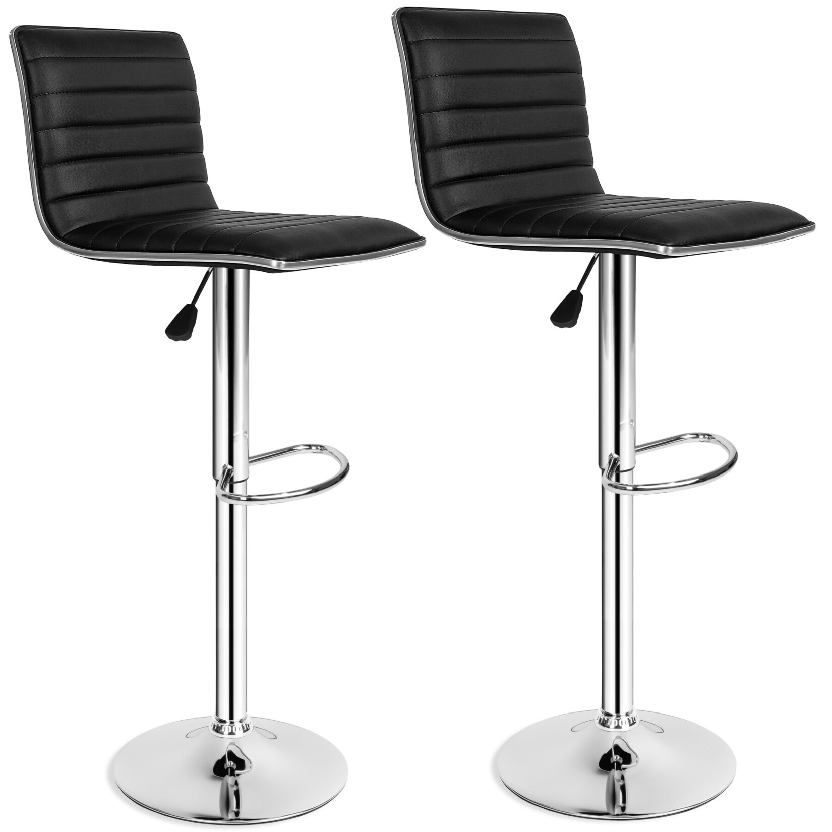 tectake® 2er Set Barhocker, gepolstert mit Rückenlehne, Gestell aus verchromtem Stahl, Sitzhöhe 60 – 81 cm | 04260397659908