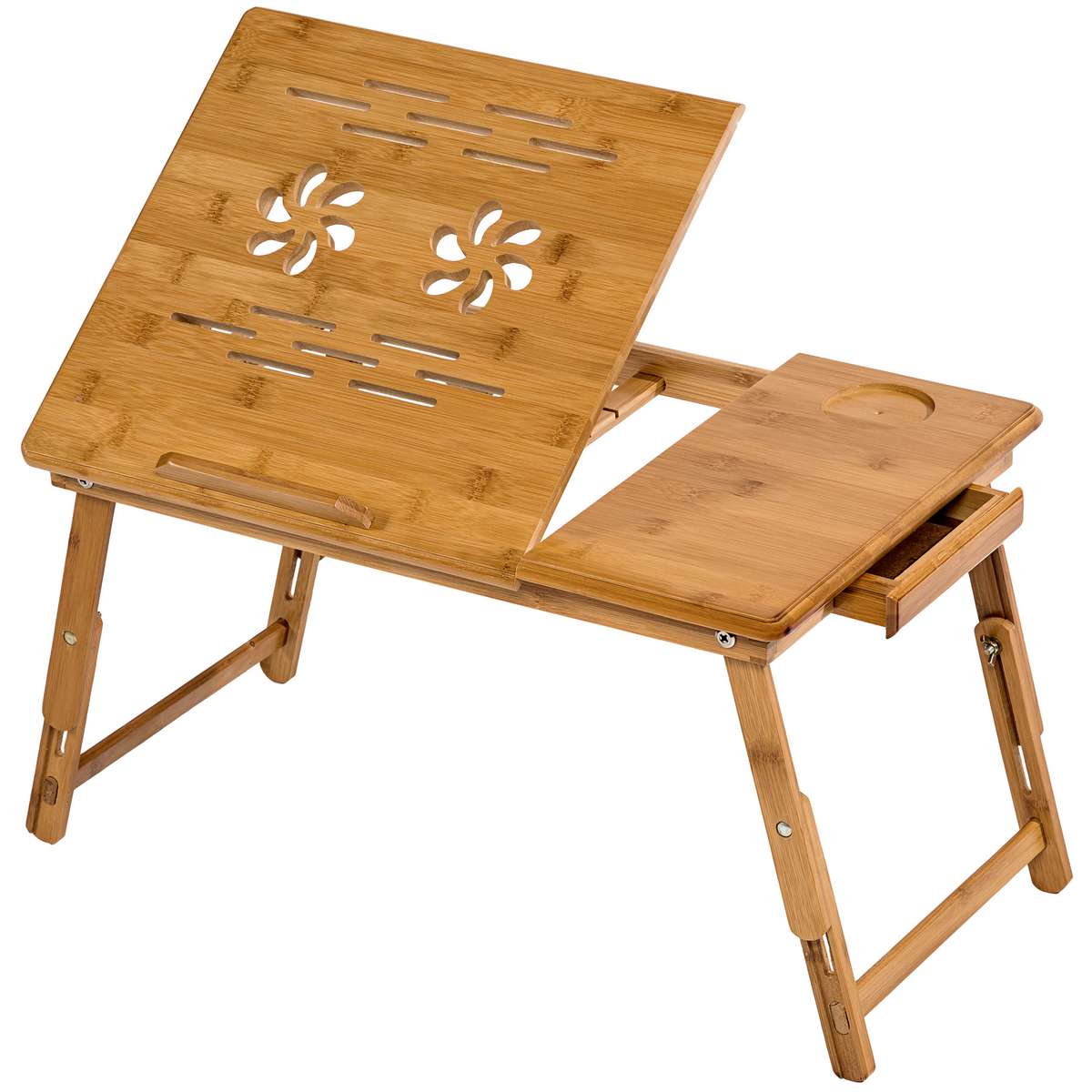 tectake&reg; Laptoptisch, aus Bambus, klappbar und h&ouml;henverstellbar, ideale Bel&uuml;ftung, 55 x 35 x 26 cm 