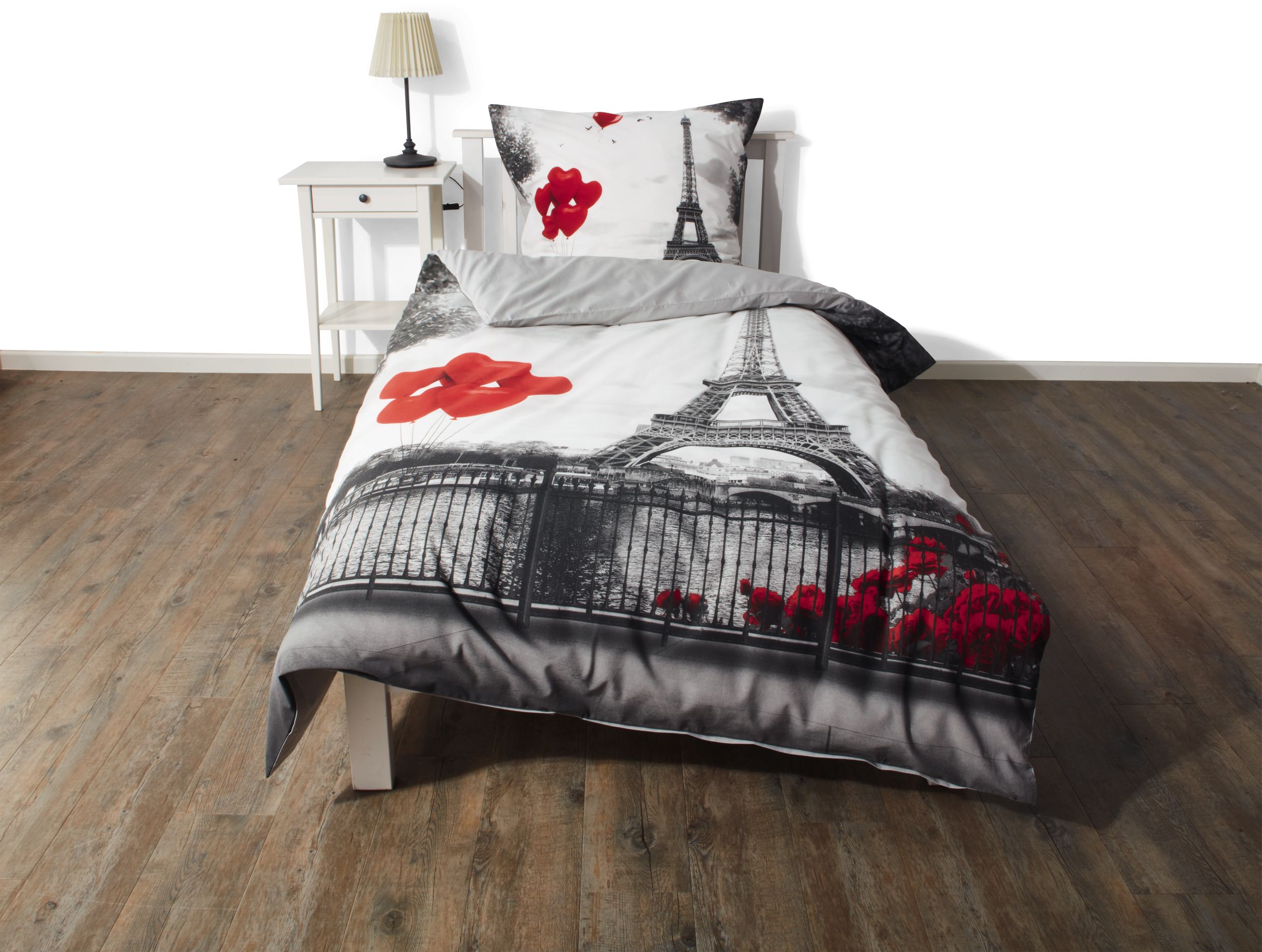 Dekor Bettw&auml;sche Polycotton - versch. Ausf&uuml;hrungen - Paris rot - Bild 1