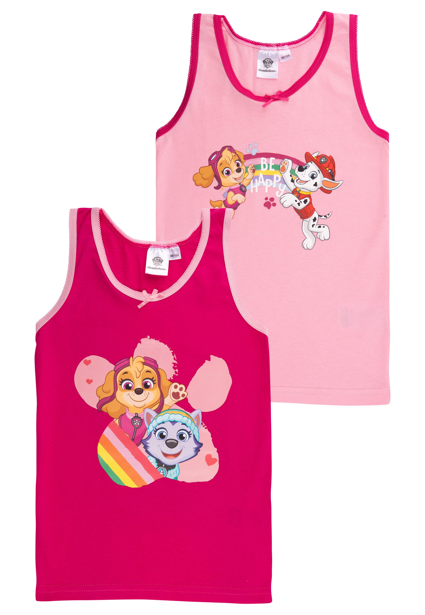 Jungen und M&auml;dchen Paw Patrol Unterhemd 2er Pack - M&auml;dchen, Gr. 98/104 - Bild 1