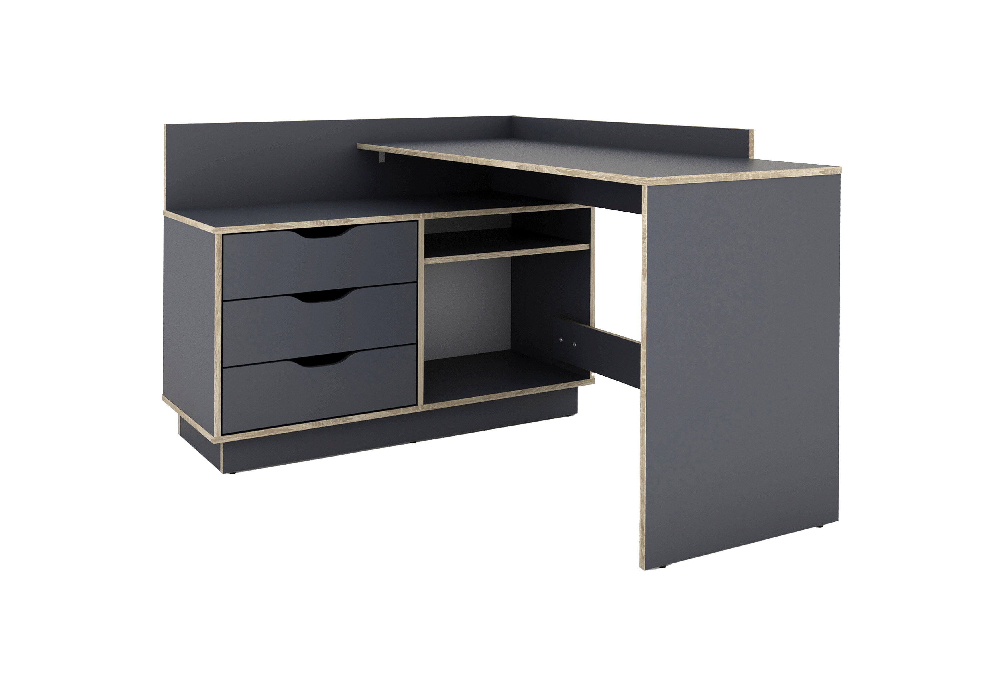 byLIVING Winkelschreibtisch BELFAST, Breite 129 cm, anthrazit/Artisan Eiche - Bild 1