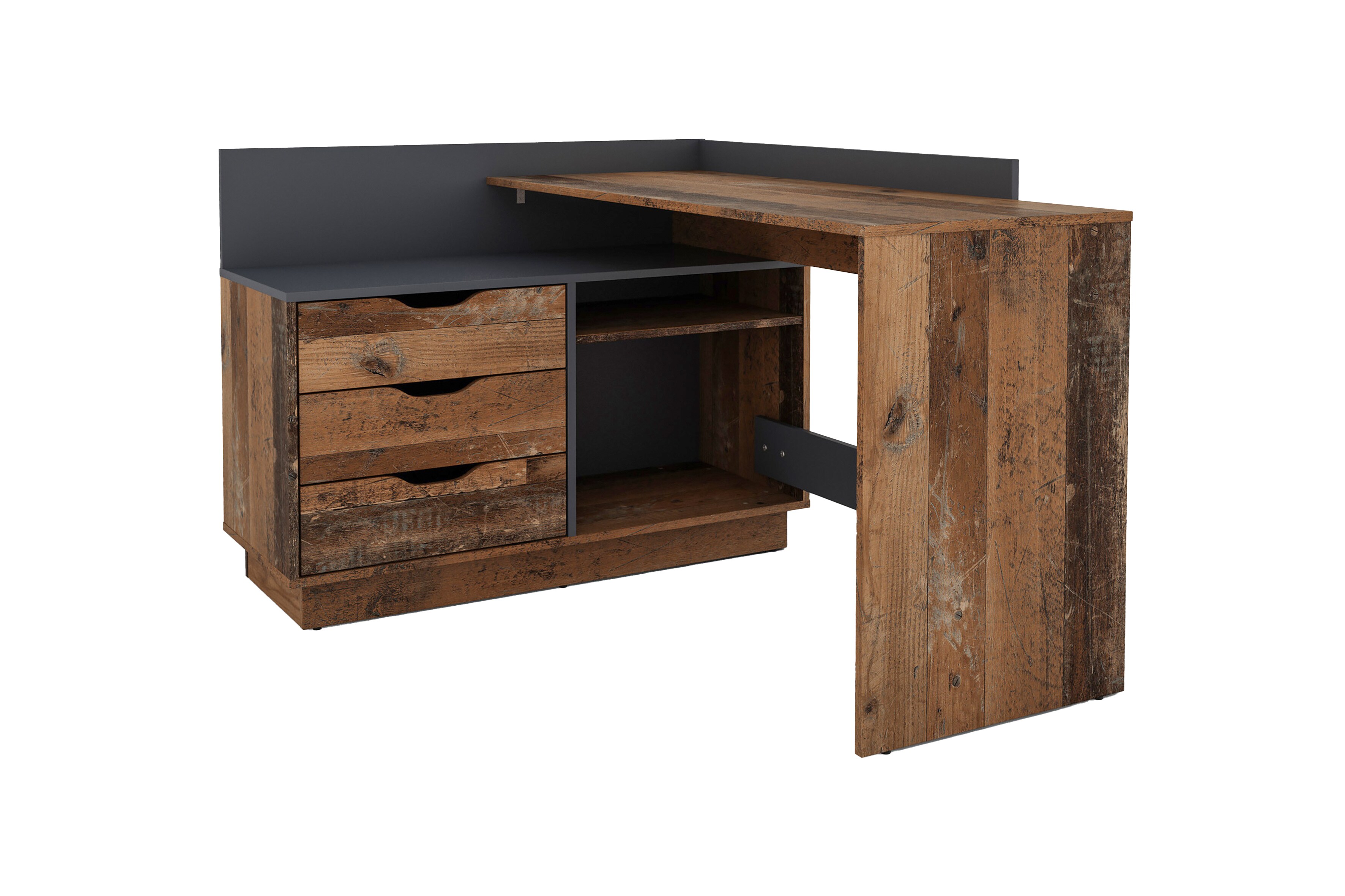 byLIVING Winkelschreibtisch BELFAST, Breite 129 cm, Old Wood/anthrazit - Bild 1