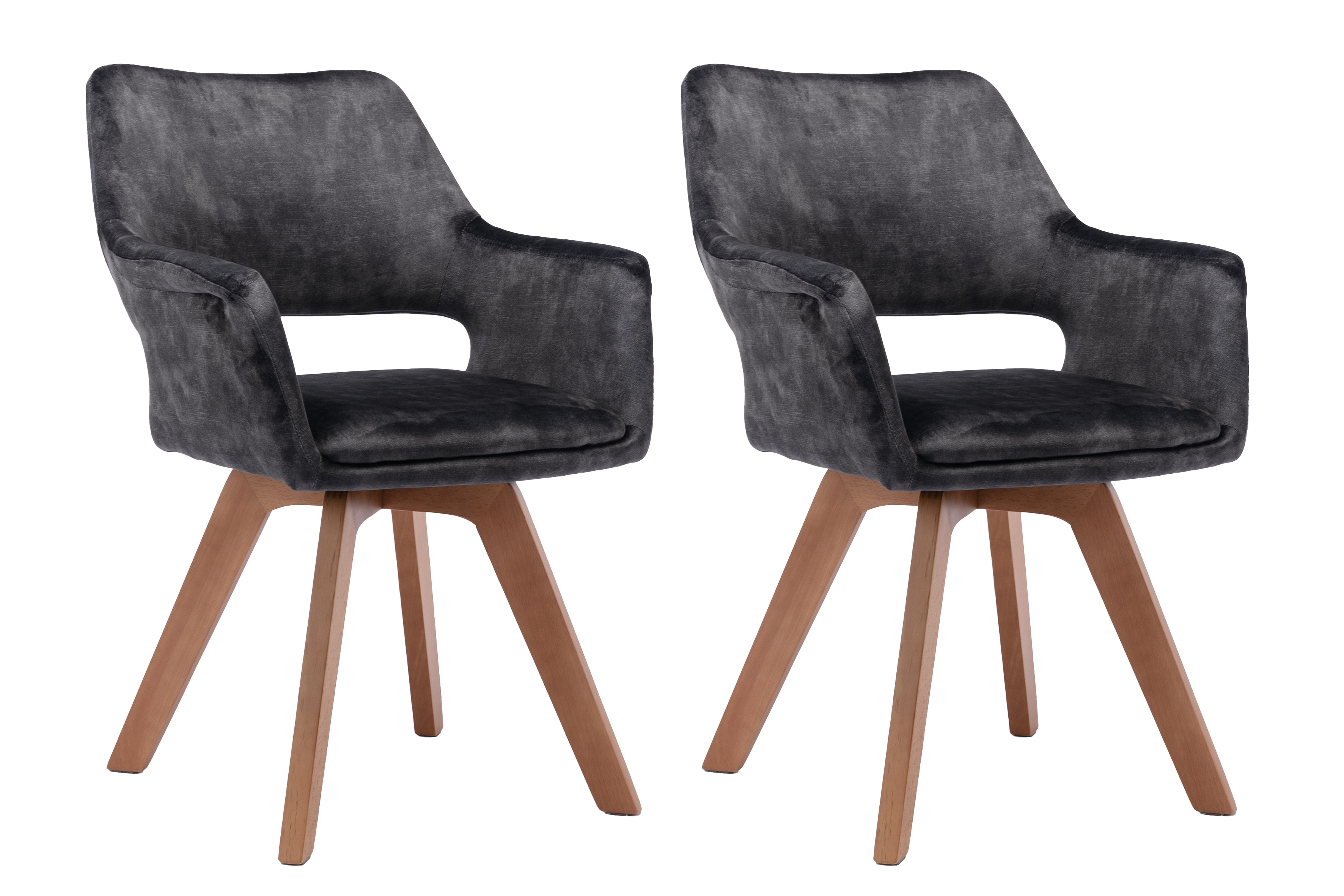 byLIVING Esszimmerstuhl KLARA, 2-er Set, Samt anthrazit, Gestell Eiche-Optik - Bild 1