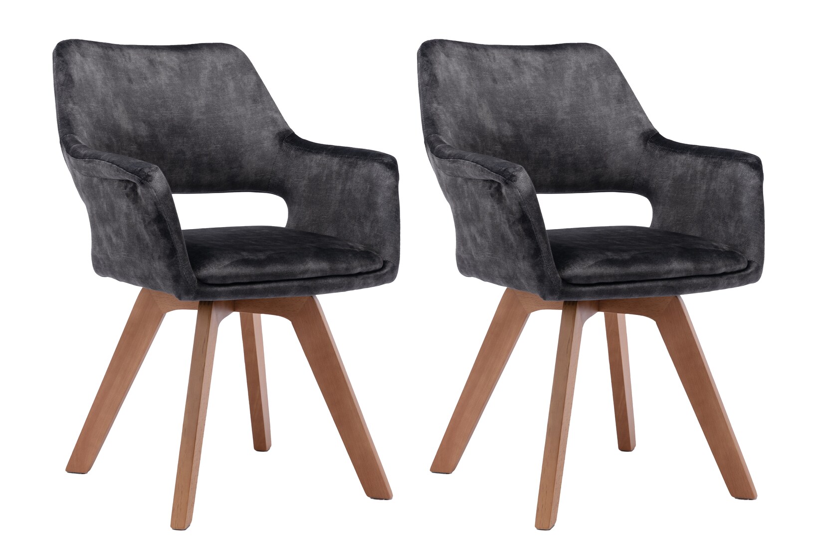 byLIVING Esszimmerstuhl KLARA, 2-er Set, Samt anthrazit, Gestell Eiche-Optik | 04251942235951