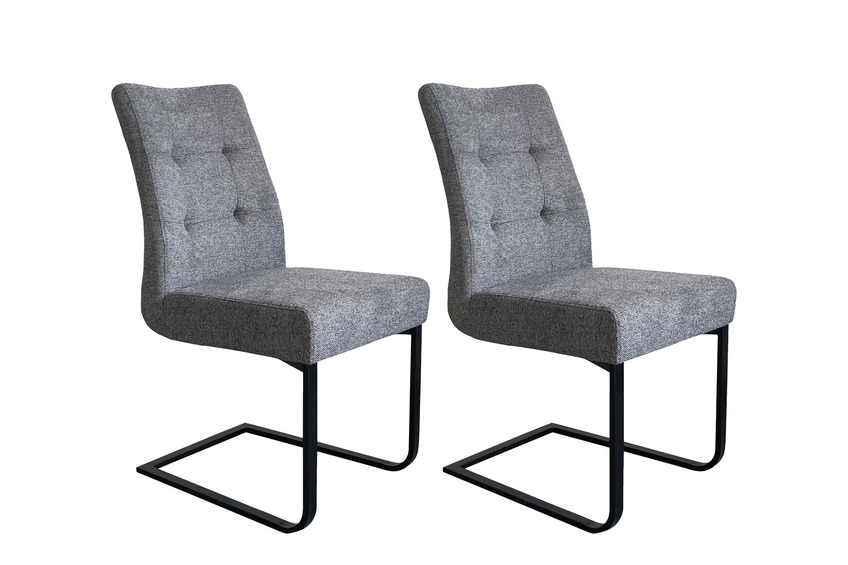 byLIVING Esszimmerstuhl MARLEN-XXL, 2er Set, Webstoff dunkelgrau, Gestell schwarz | 04251942239843