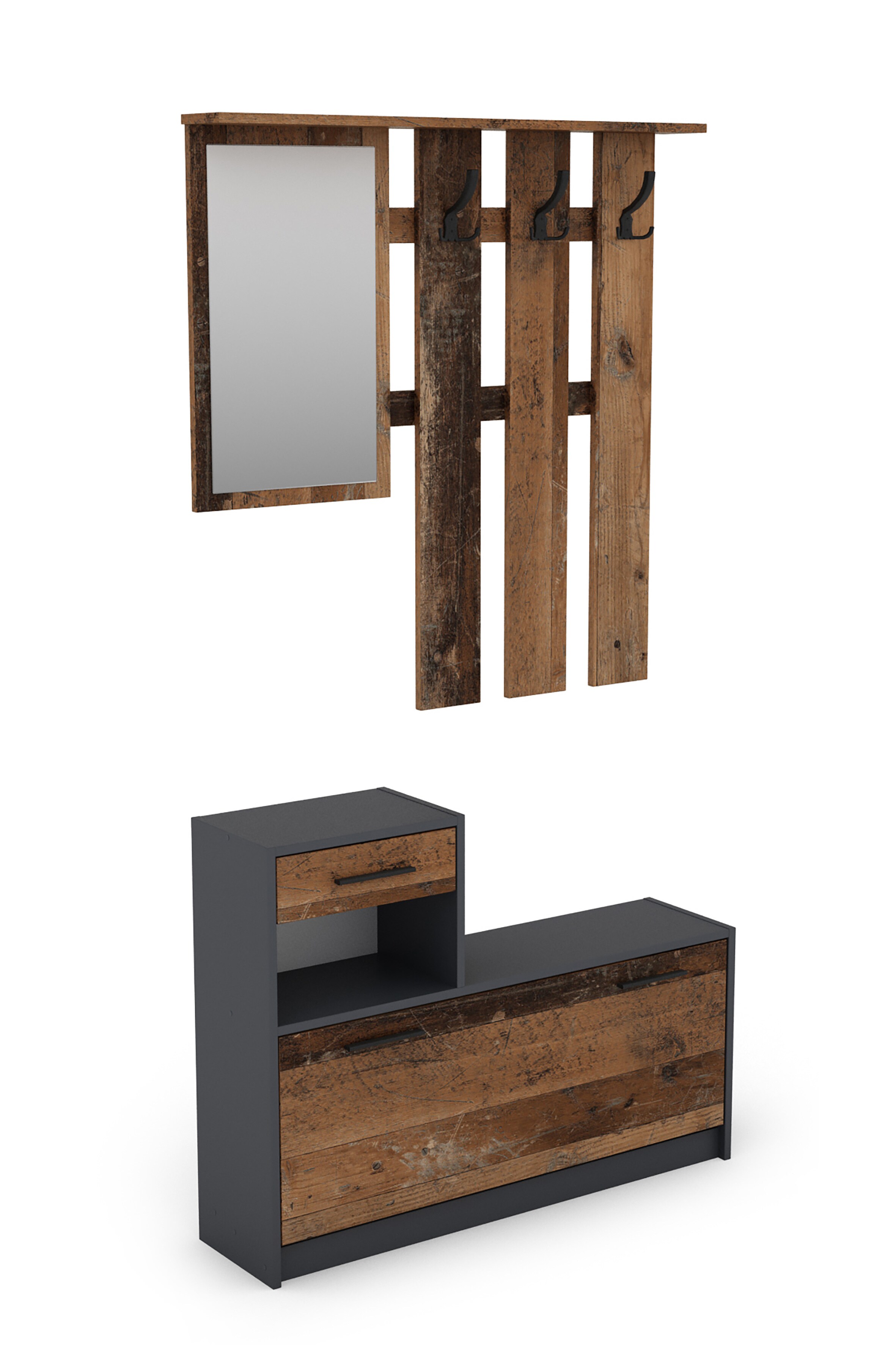 byLIVING Garderoben-Set TAMINA, Breite 97 cm, Old Wood (Altholz-Optik)/anthrazit - Bild 1