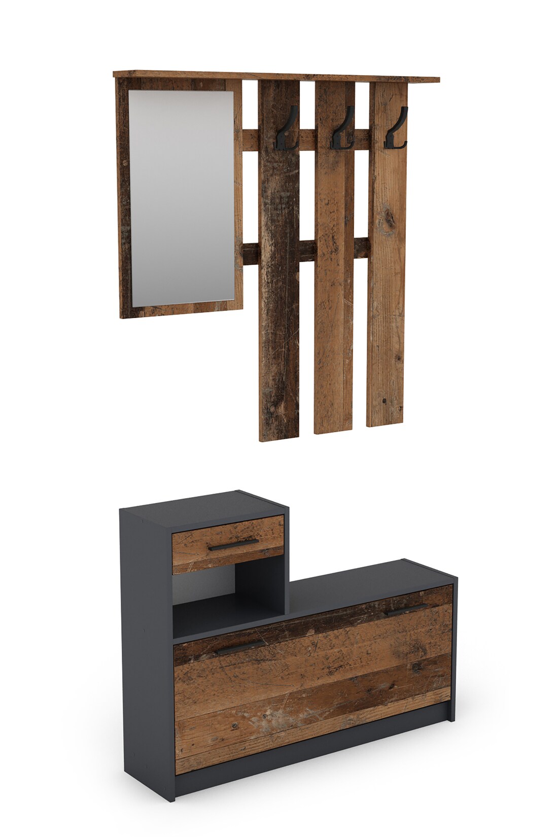 byLIVING Garderoben-Set TAMINA, Breite 97 cm, Old Wood (Altholz-Optik)/anthrazit | 04251942207118