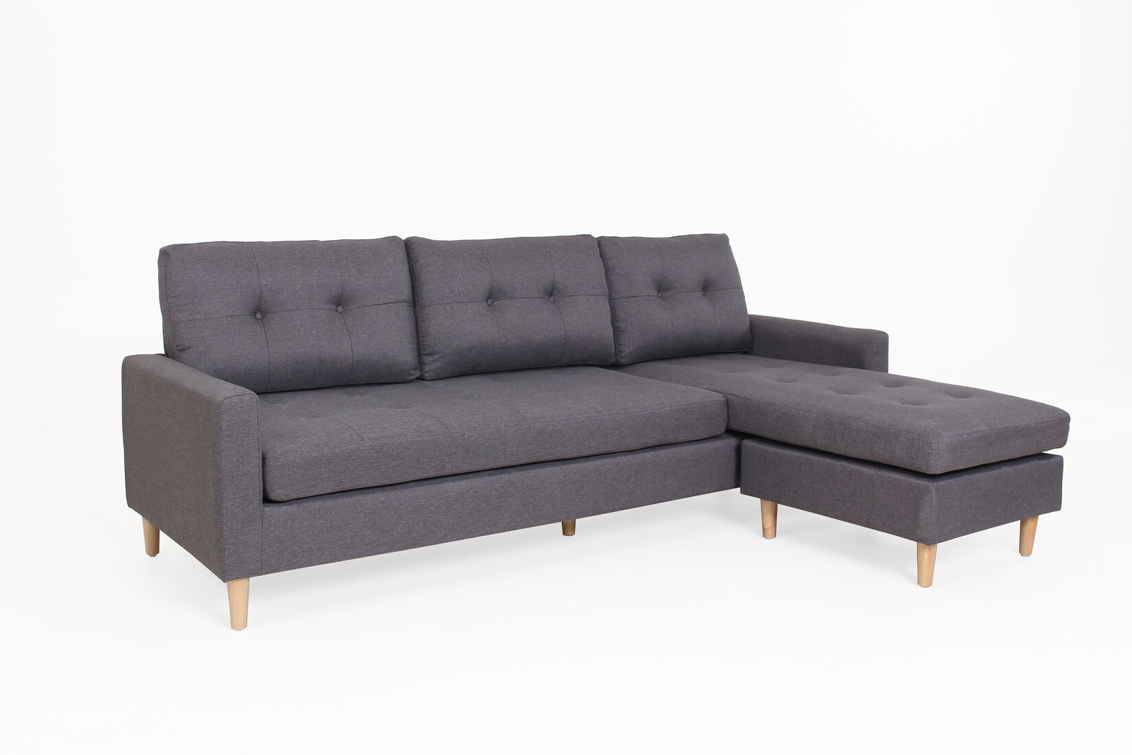 byLIVING Ecksofa ATLANTA, Webstoffbezug dunkelgrau, Gestell Rubberwood natur