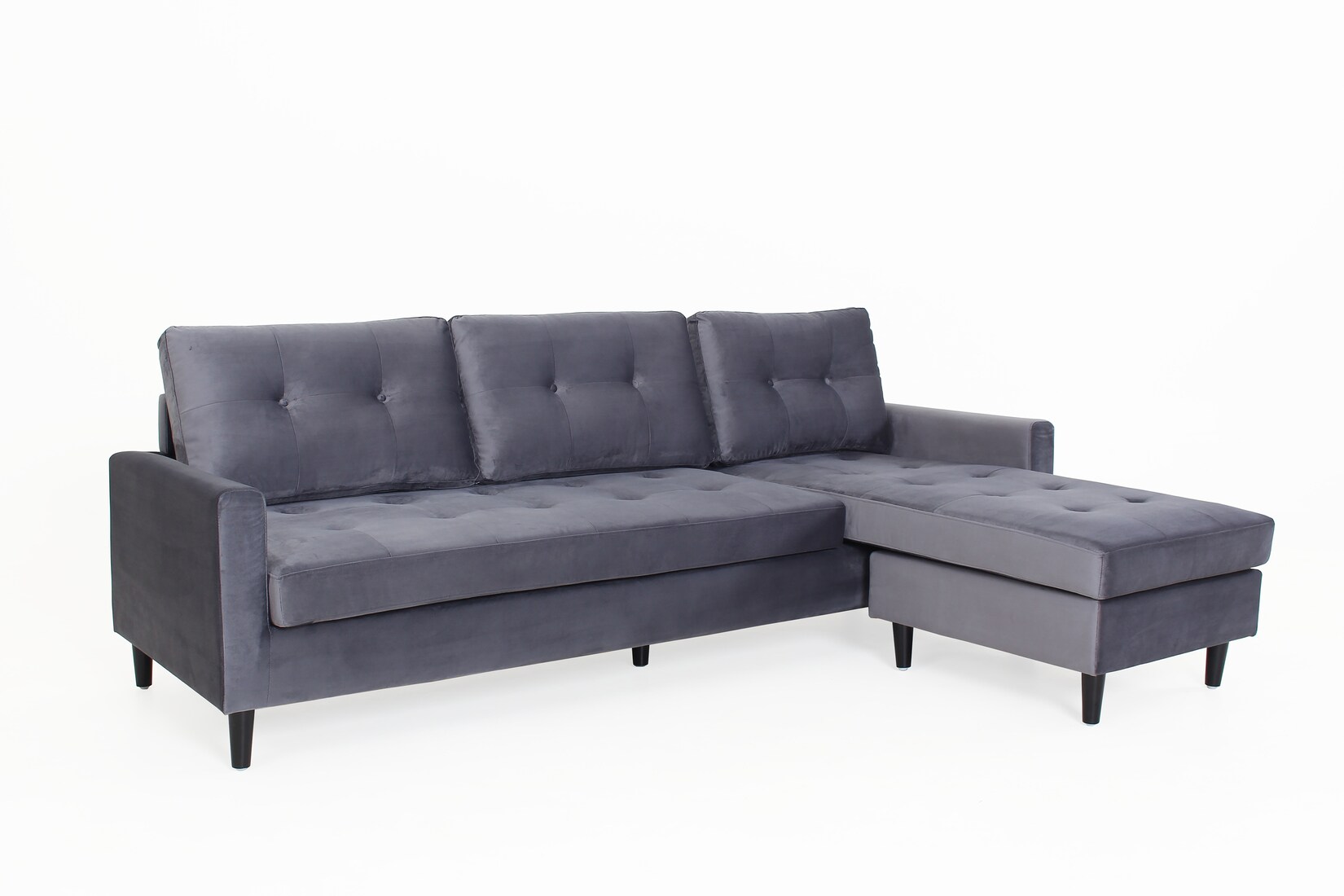 byLIVING Ecksofa ATLANTA, Samtbezug dunkelgrau, Gestell Rubberwood schwarz