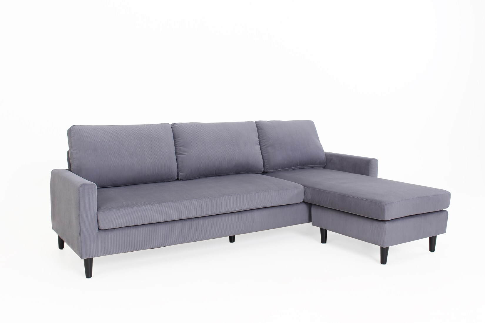 byLIVING Ecksofa ATLANTA, Cordbezug grau, Gestell Rubberwood schwarz, Longchair