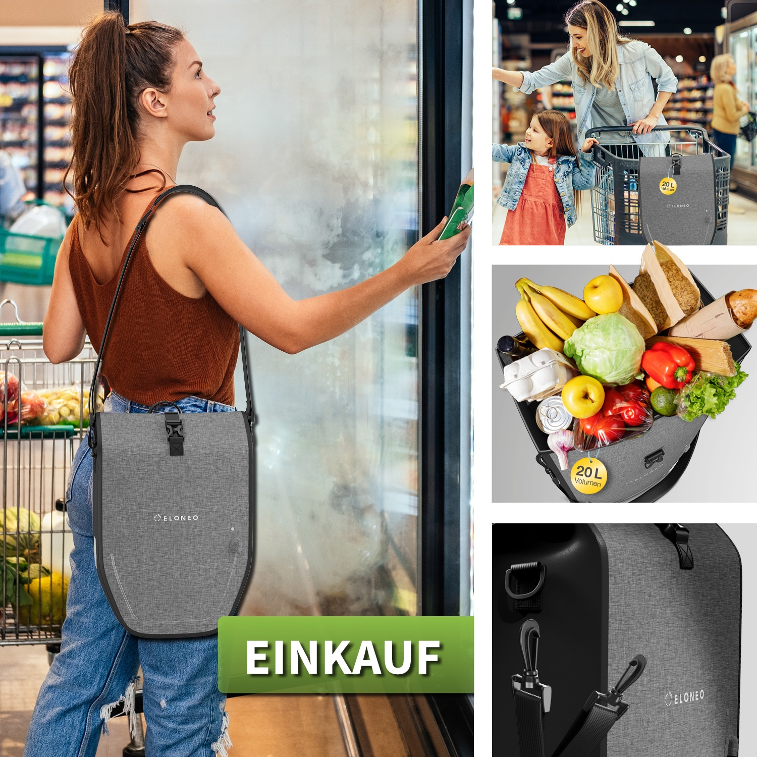 ELONEO Fahrradtaschen, wasserdicht mit LED, 20L, Grau online kaufen bei  Netto