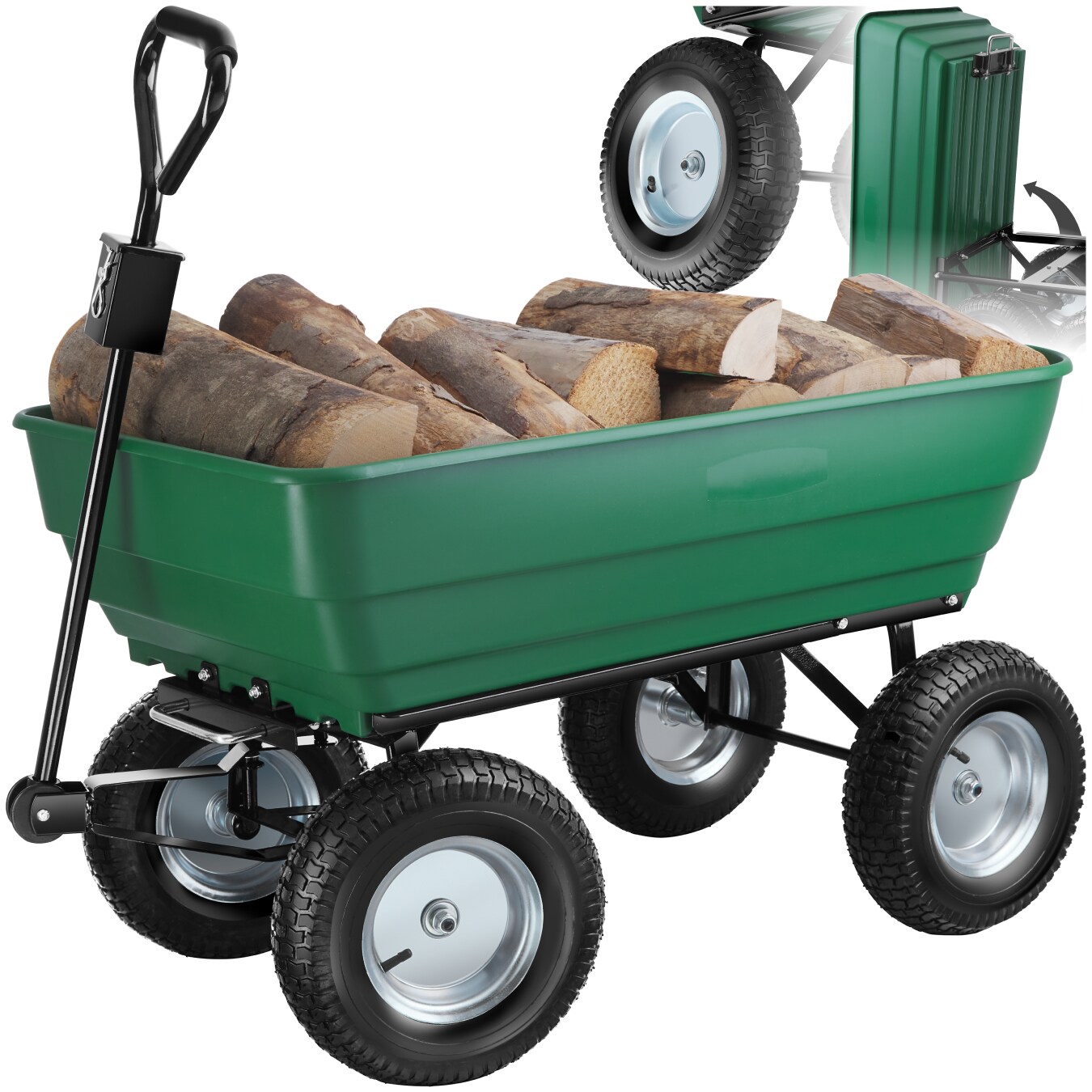 tectake® Gartenwagen, mit Kippfunktion, leichtgängige Lenkachse, Belastbarkeit 300 kg