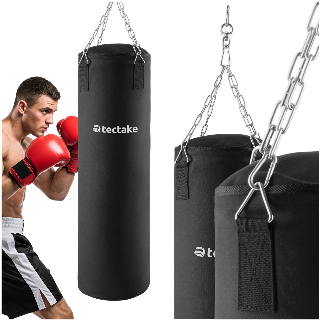 tectake® Boxsack, gefüllt, hängend, 28 x 105 cm, inklusive Karabinerhaken