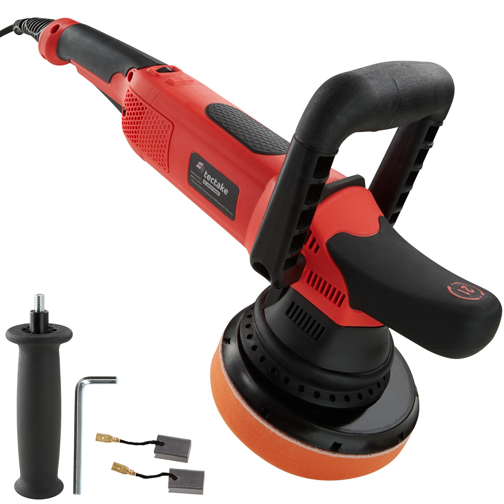 tectake® 3-teiliges Exzenter Poliermaschinen-Set, 810 W, mit Bogenhandgriff und zusätzlichem Stabgriff, inklusive 2 Ersatzkohlen | 04061173041296