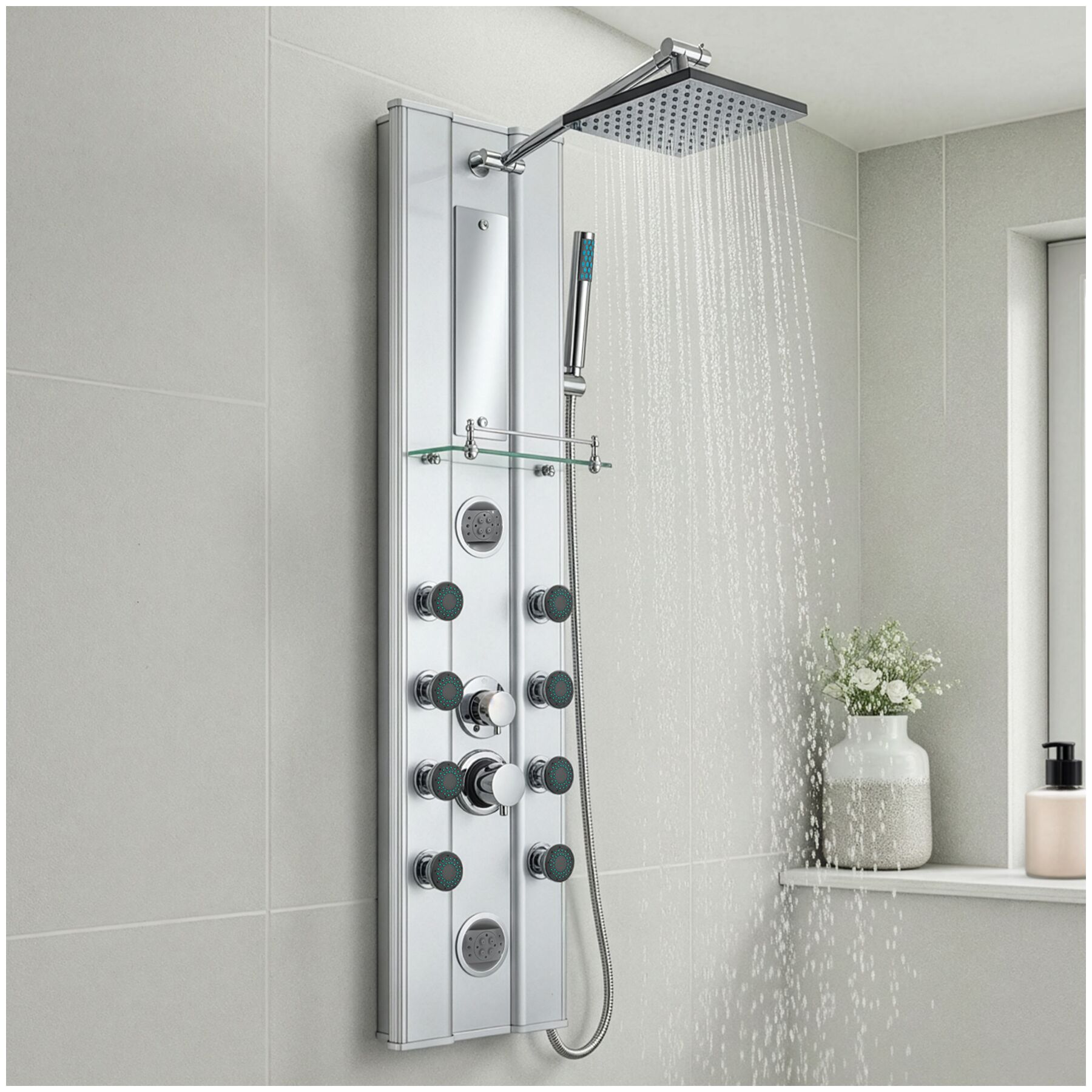 tectake&reg; Aluminium Duschpaneel, Regendusche, 10 Massagestrahler, Antikalktechnik - Bild 1