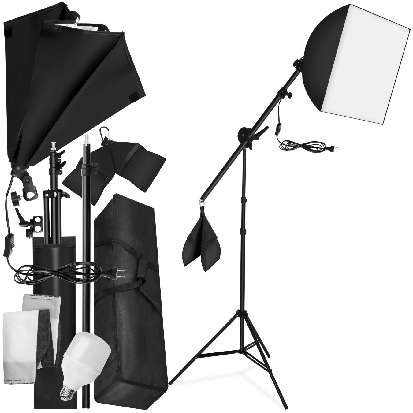 tectake&reg; Studioleuchte, mit Softbox und ausziehbarem Galgenstativ, 6500K Dauerlicht, geringes Gewicht, inklusive Tragetasche - Bild 1