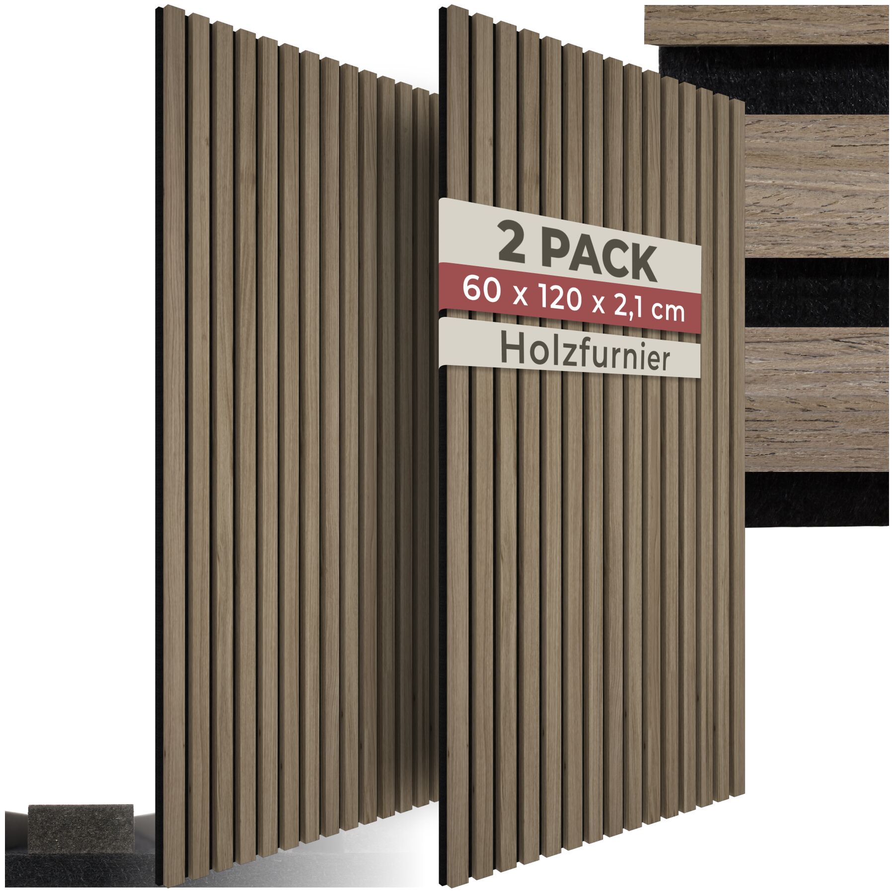 tectake&reg; Akustikpaneele, Holzoptik in Eiche dunkel, MDF und Echtholzfurnier, je 60 x 120 x 2,1 cm, Gr&ouml;&szlig;e flexibel anpassbar - Bild 1