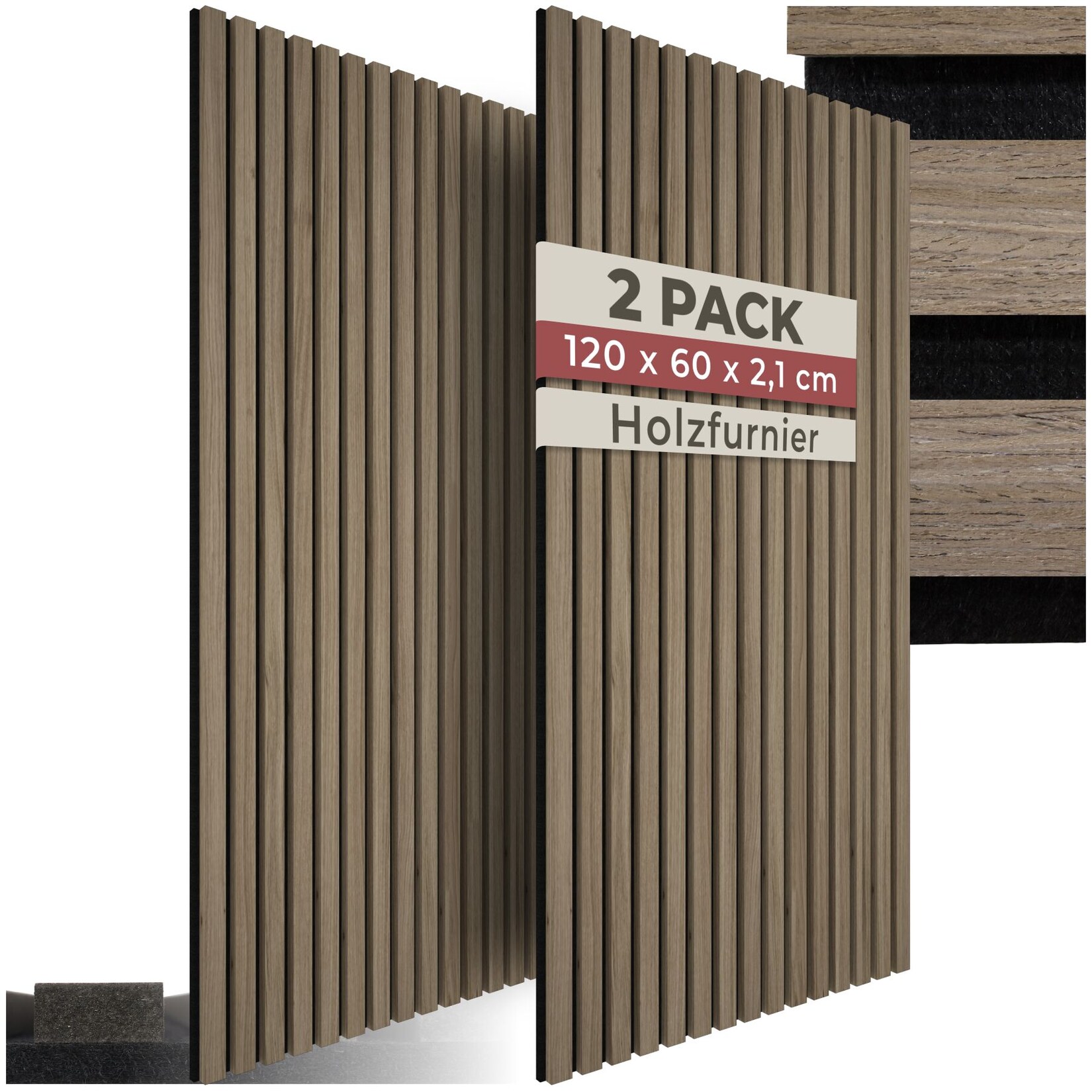 tectake® Akustikpaneele, Holzoptik in Eiche dunkel, MDF und Echtholzfurnier, je 60 x 120 x 2,1 cm, Größe flexibel anpassbar