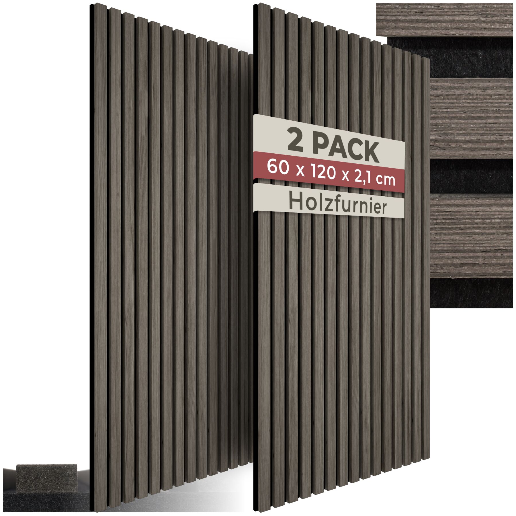 tectake&reg; Akustikpaneele, Holzoptik in Eiche grau, MDF und Echtholzfurnier, je 60 x 120 x 2,1 cm, Gr&ouml;&szlig;e flexibel anpassbar - Bild 1