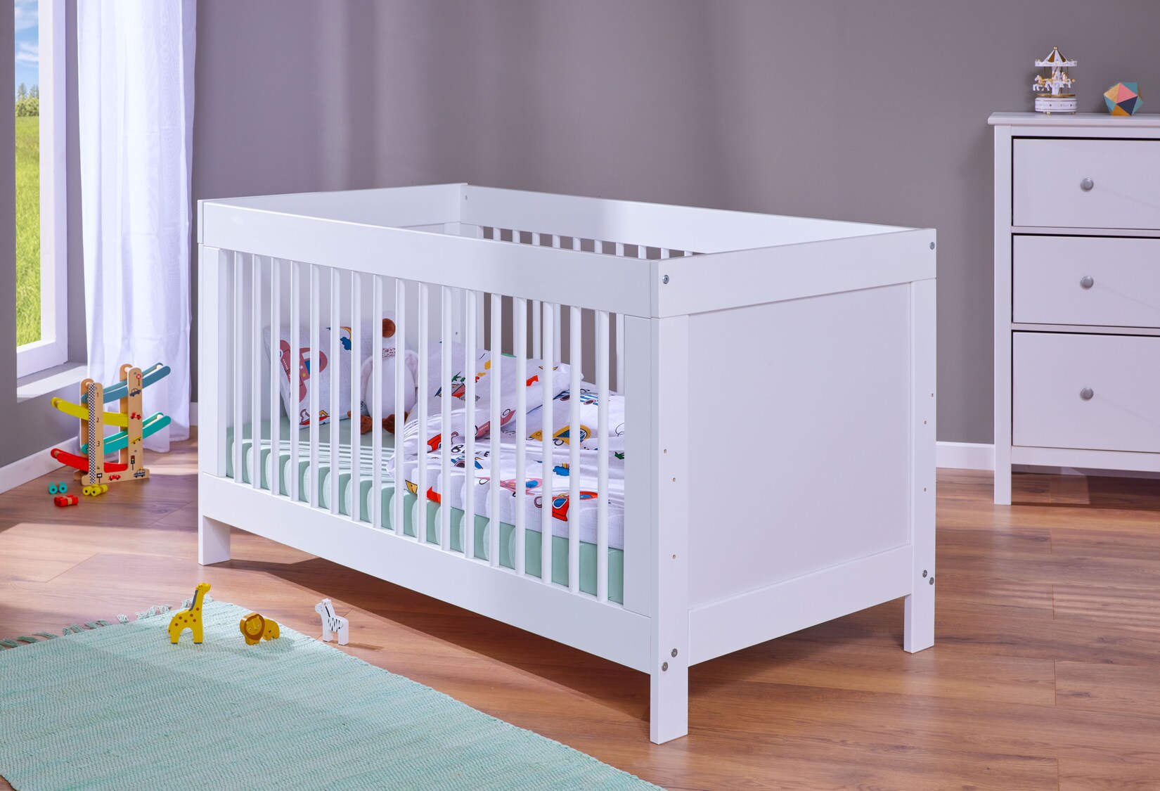 Inter Link Kinderbett Babybett Baila 70 x 140 cm – inkl. Höhenverstellbarer Lattenrost | 04010340929721