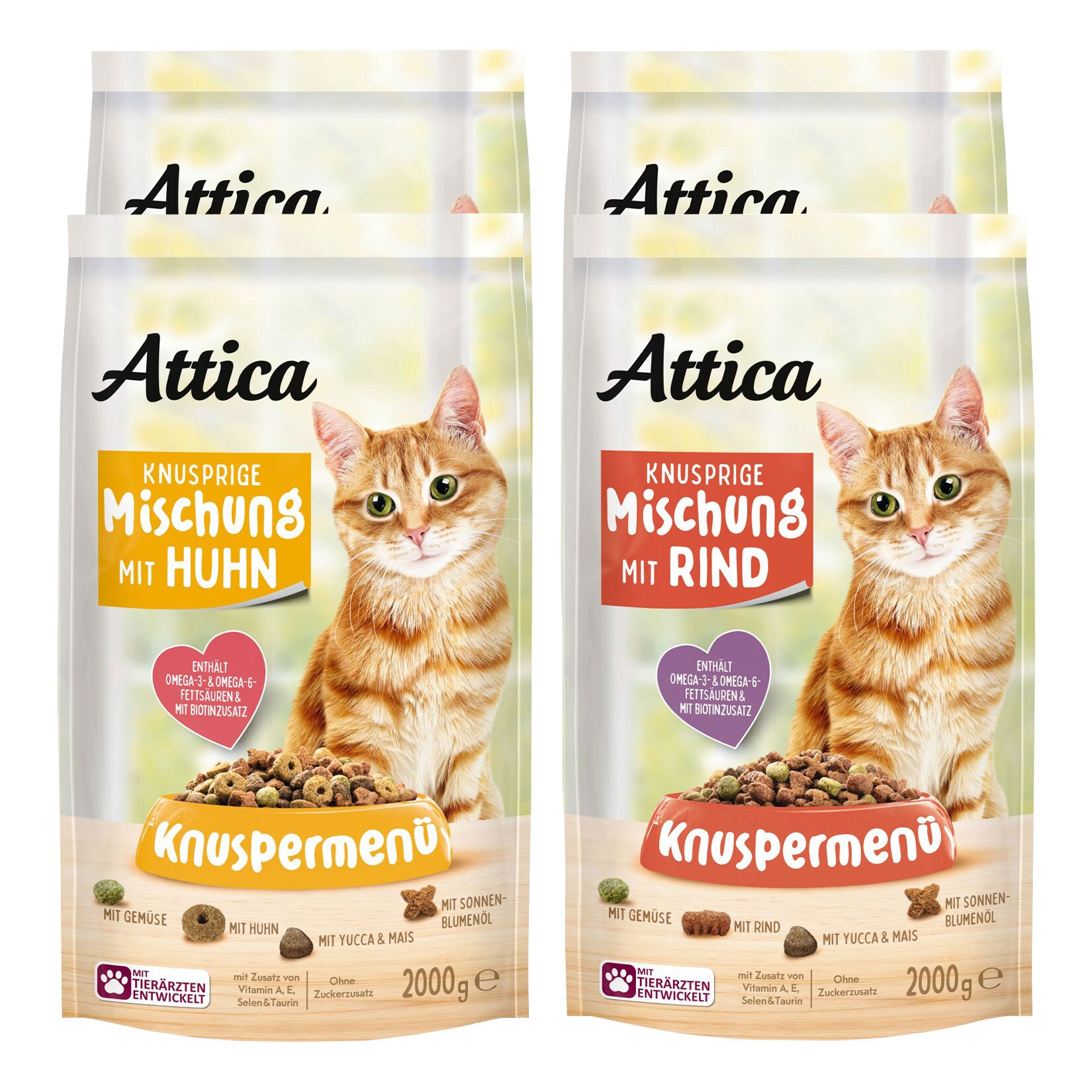Attica Katzennahrung Knuspermen&uuml; 2 kg, verschiedene Sorten, 4er Pack - Bild 1