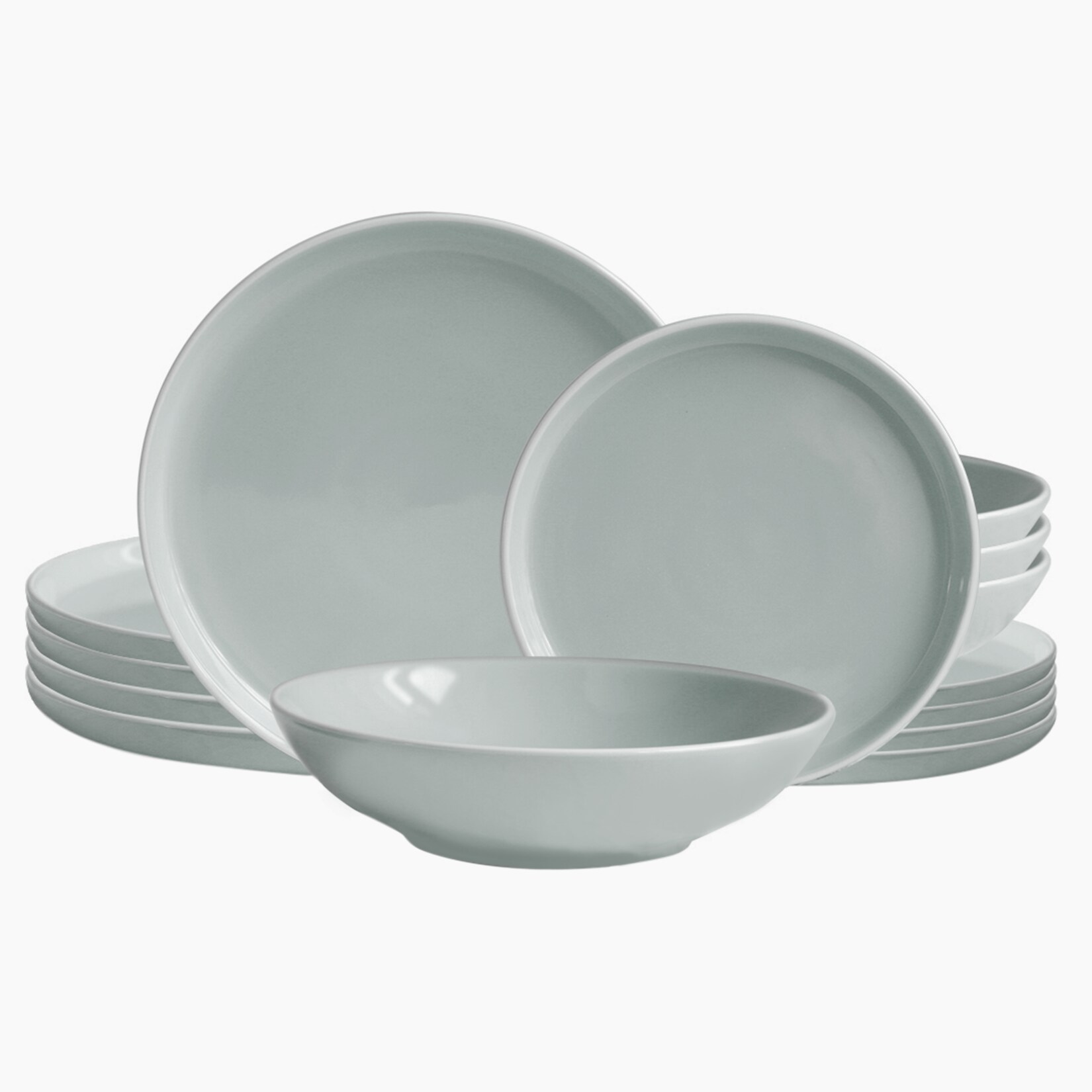 Echtwerk 12-teiliges Vintage Tafelservice "Nerea" Nature-Design, für 4 Personen, Pastellfarbenes Geschirrset aus Steingut mit 4 x Speiseteller, 4 x Beilagenteller, 4 x Suppenteller, Grau