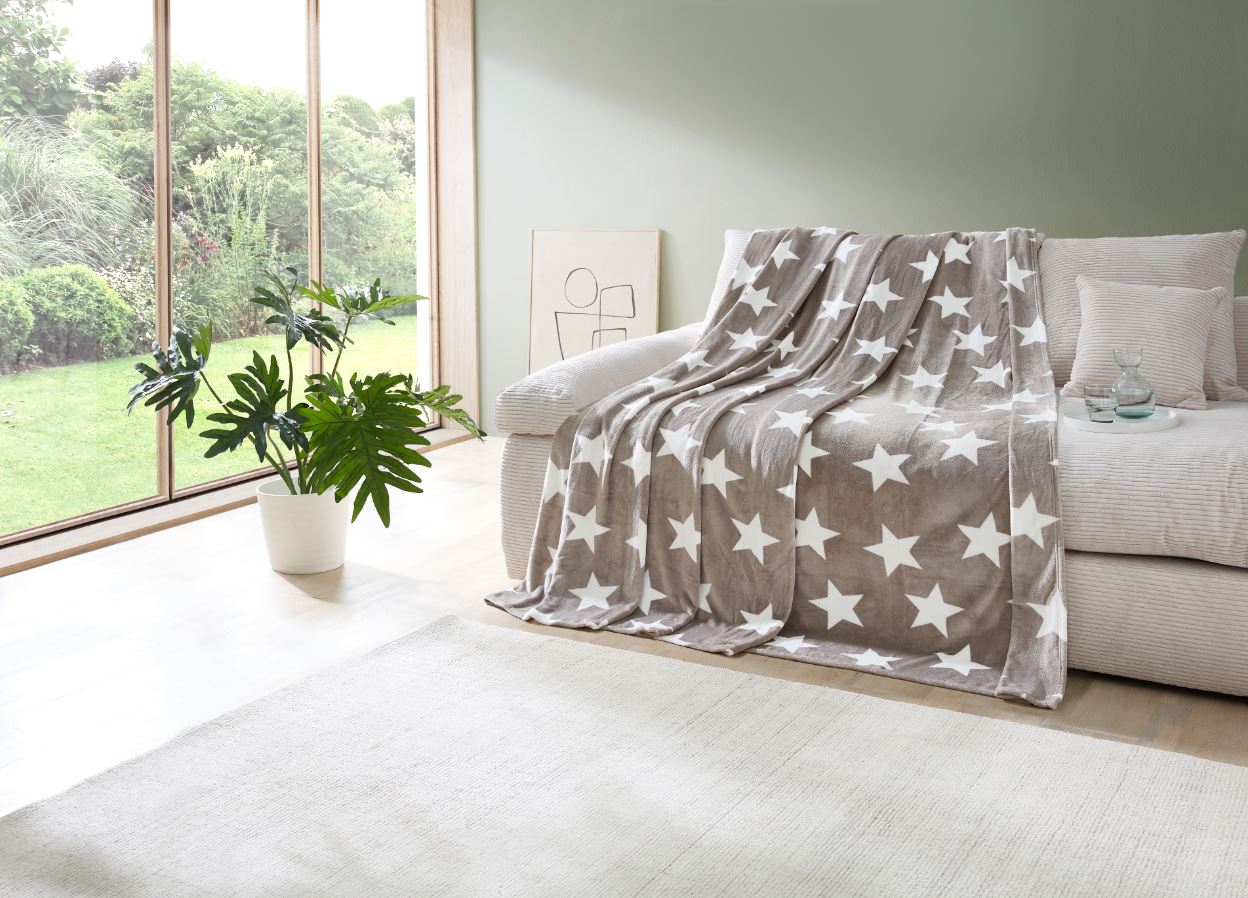 Dekor Wohndecke XXL 220x240cm -versch. Ausf&uuml;hrungen - Sterne taupe - Bild 1