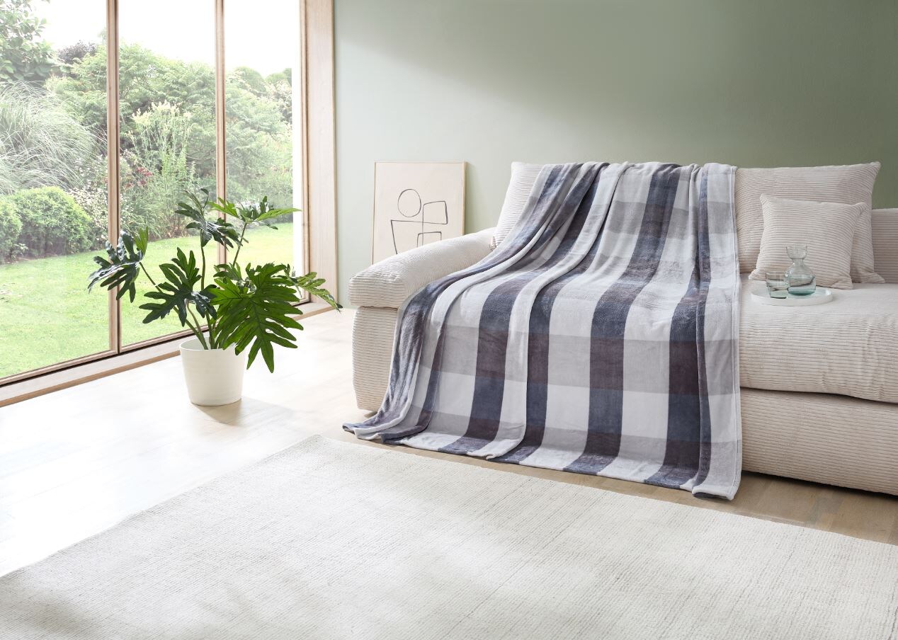 Dekor Wohndecke XXL 220x240cm -versch. Ausführungen – Karo anthrazit | 04311536040405