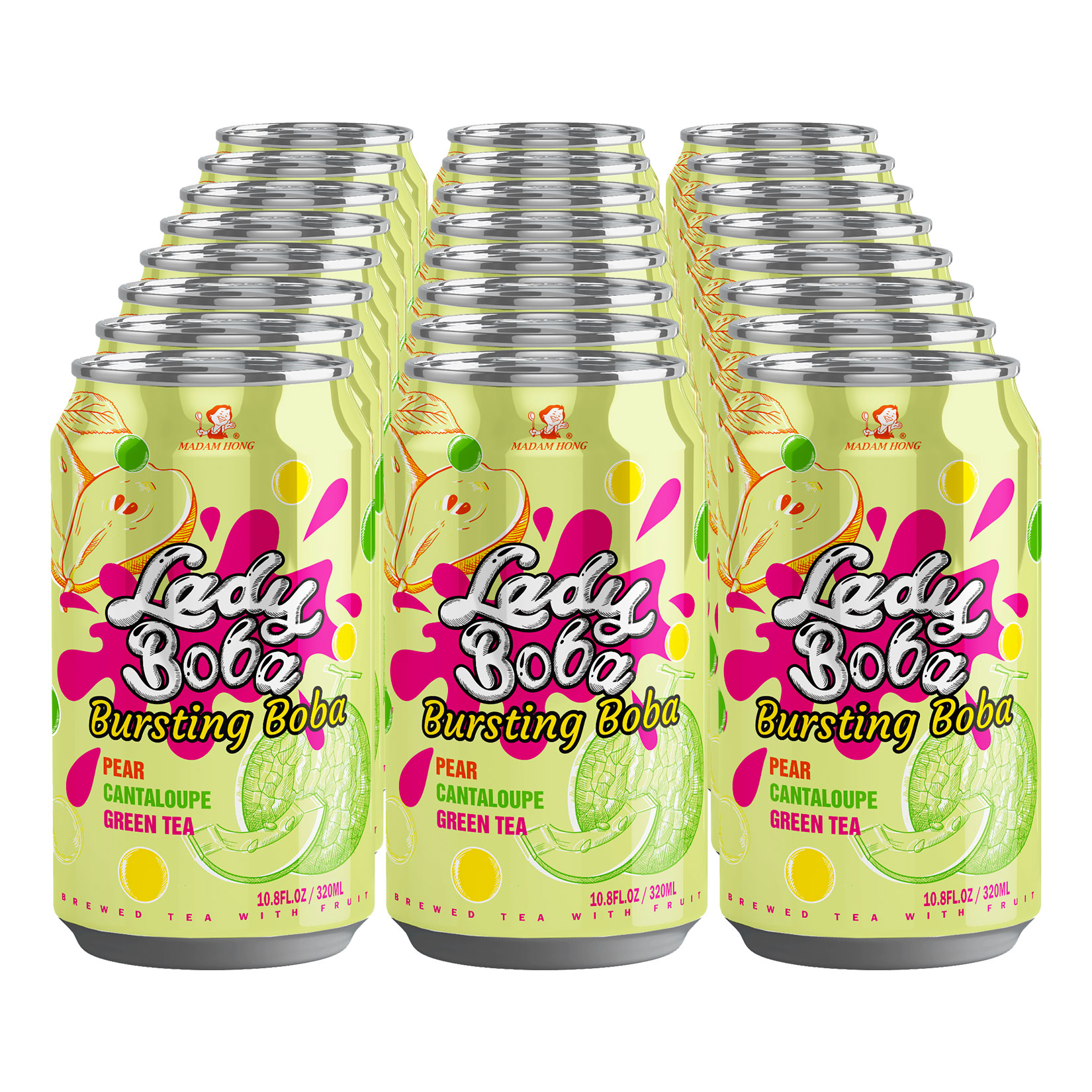 Lady Boba Bubble Tea Birne Melone Gr&uuml;ntee 0,32 Liter, 24er Pack - Bild 1