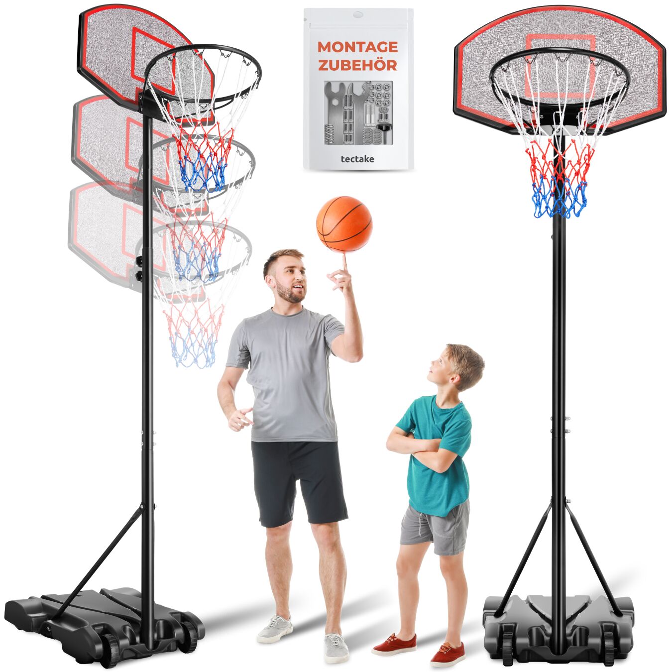 tectake&reg; Basketballkorb, freistehend, mit R&uuml;ckwand und St&auml;nder, Korbh&ouml;he 178 &ndash; 213 cm, rollbar - Bild 1