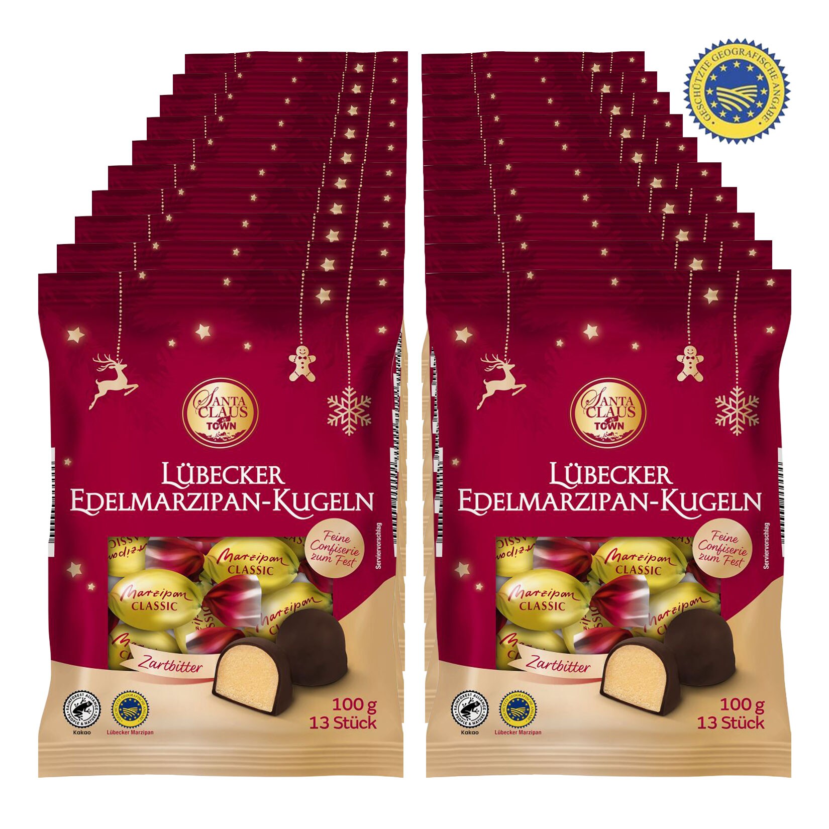 Santa Claus in Town Lübecker Edelmarzipan Kugeln g.g.A. 100 g, 20er Pack