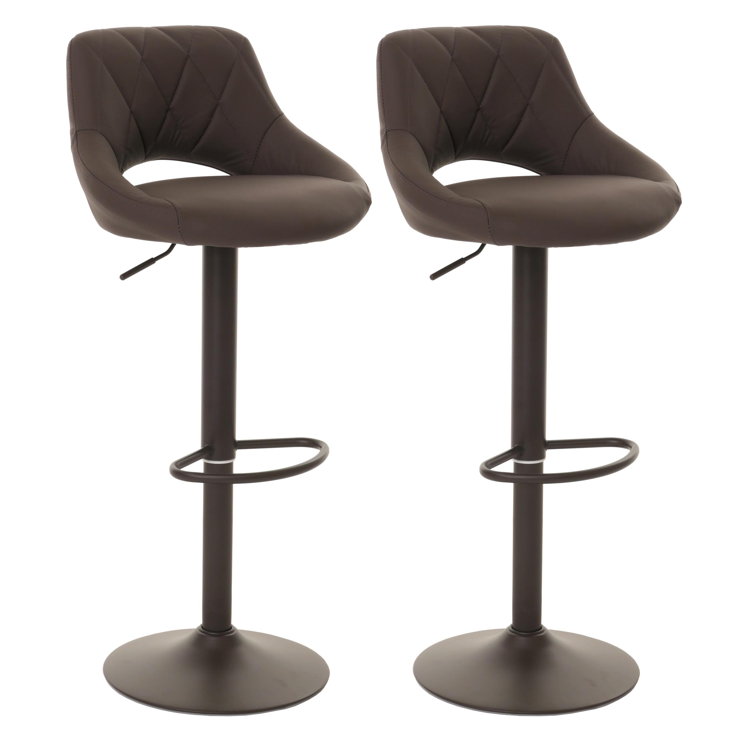 2er-Set Barhocker MCW-N64, Barstuhl Tresenhocker, Fu&szlig;ablage drehbar, Kunstleder Metall ~ braun - Bild 1