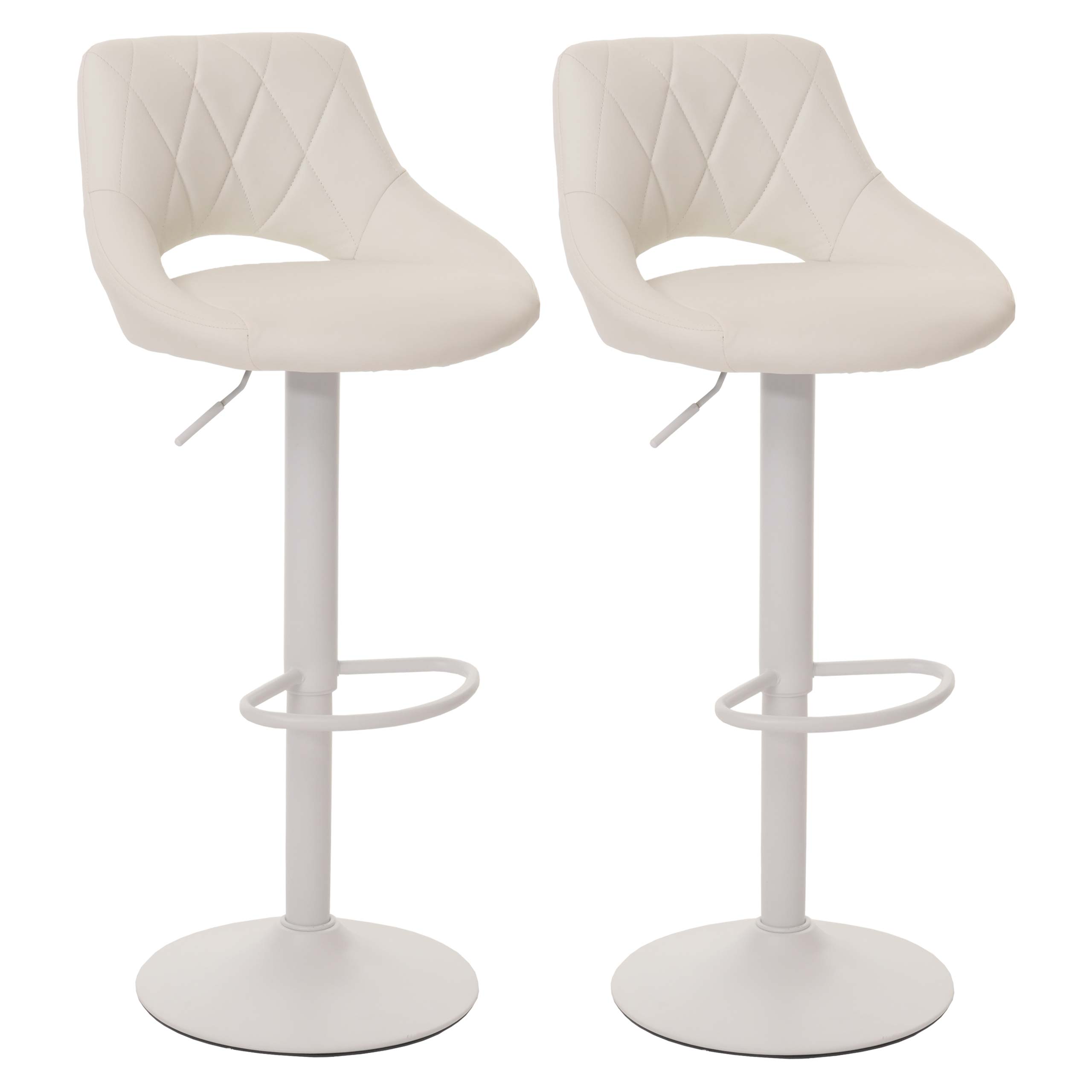 2er-Set Barhocker MCW-N64, Barstuhl Tresenhocker, Fu&szlig;ablage drehbar, Kunstleder Metall ~ wei&szlig; - Bild 1