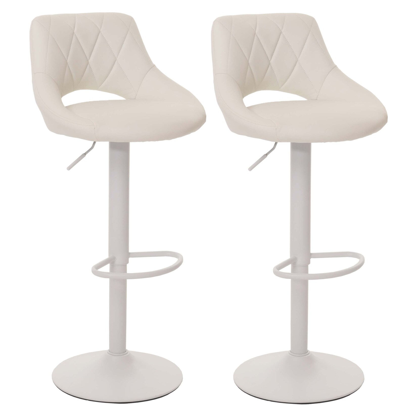 2er-Set Barhocker MCW-N64, Barstuhl Tresenhocker, Fußablage drehbar, Kunstleder Metall ~ weiß | 04057651664583