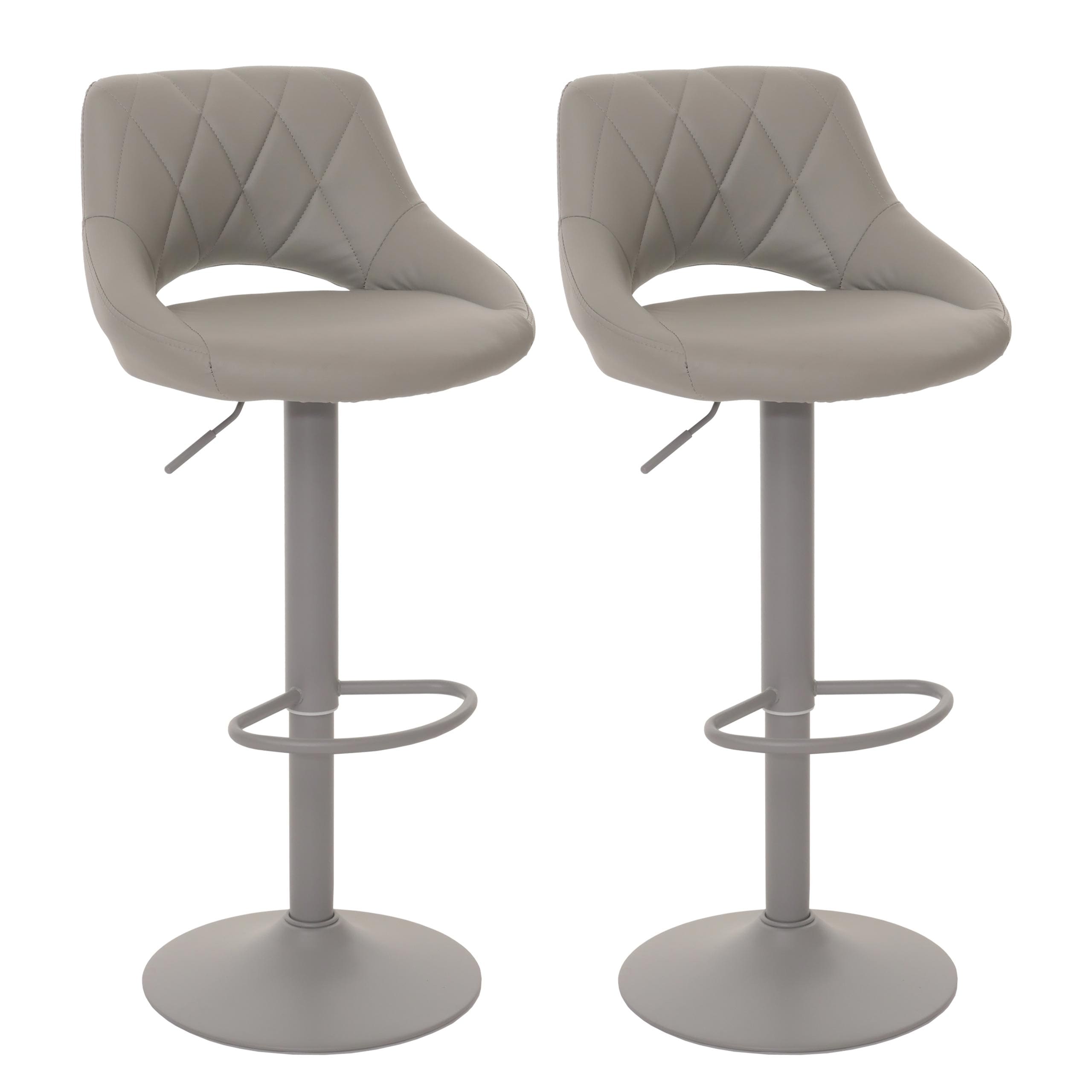 2er-Set Barhocker MCW-N64, Barstuhl Tresenhocker, Fu&szlig;ablage drehbar, Kunstleder Metall ~ grau - Bild 1